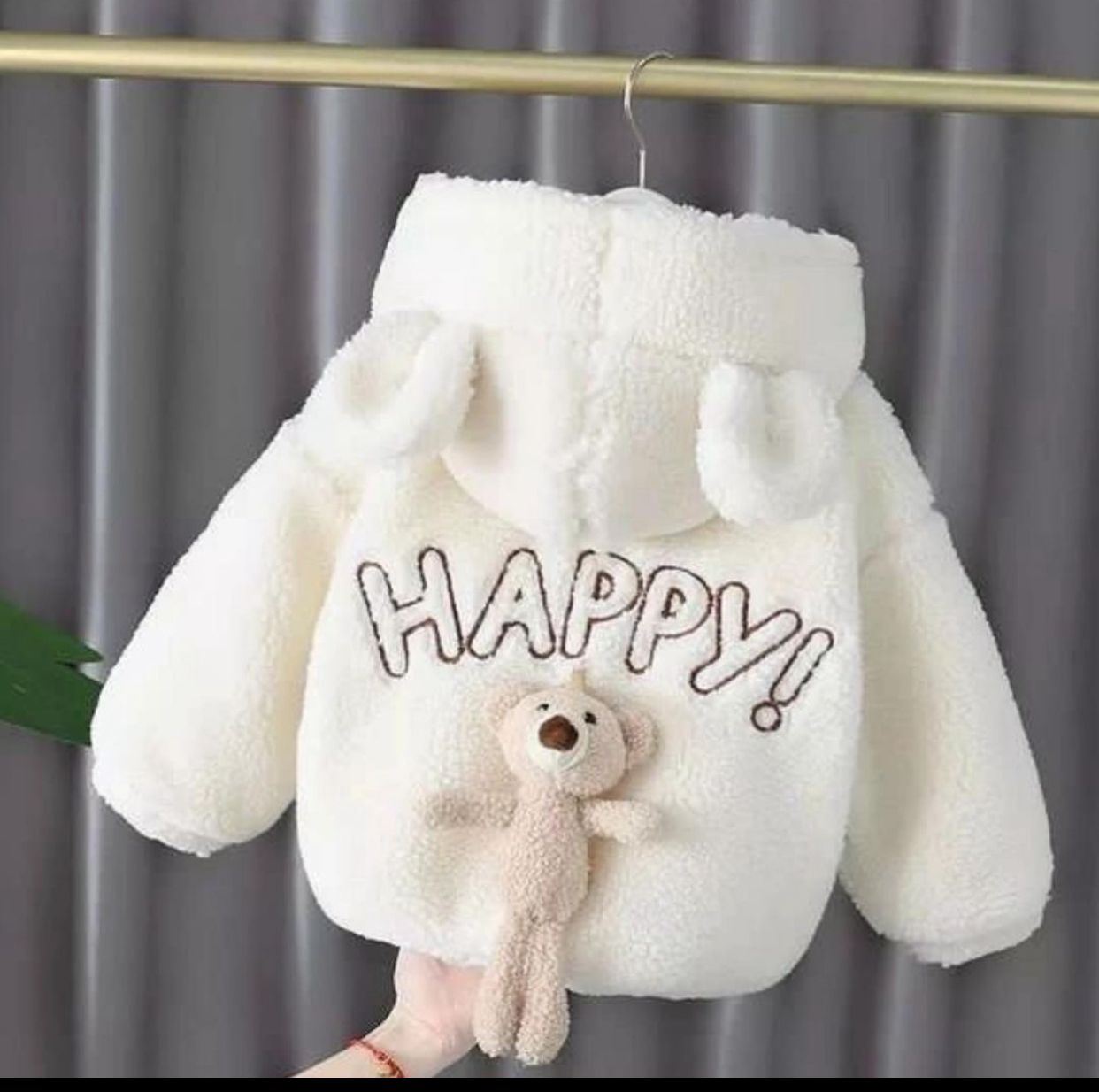 Minigimin cicileri Welsoft ayıcık detaylı happy çocuk kaban - Fuşya