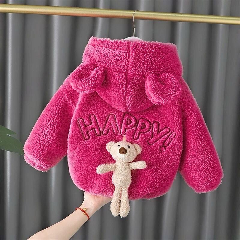Minigimin cicileri Welsoft ayıcık detaylı happy çocuk kaban - Fuşya