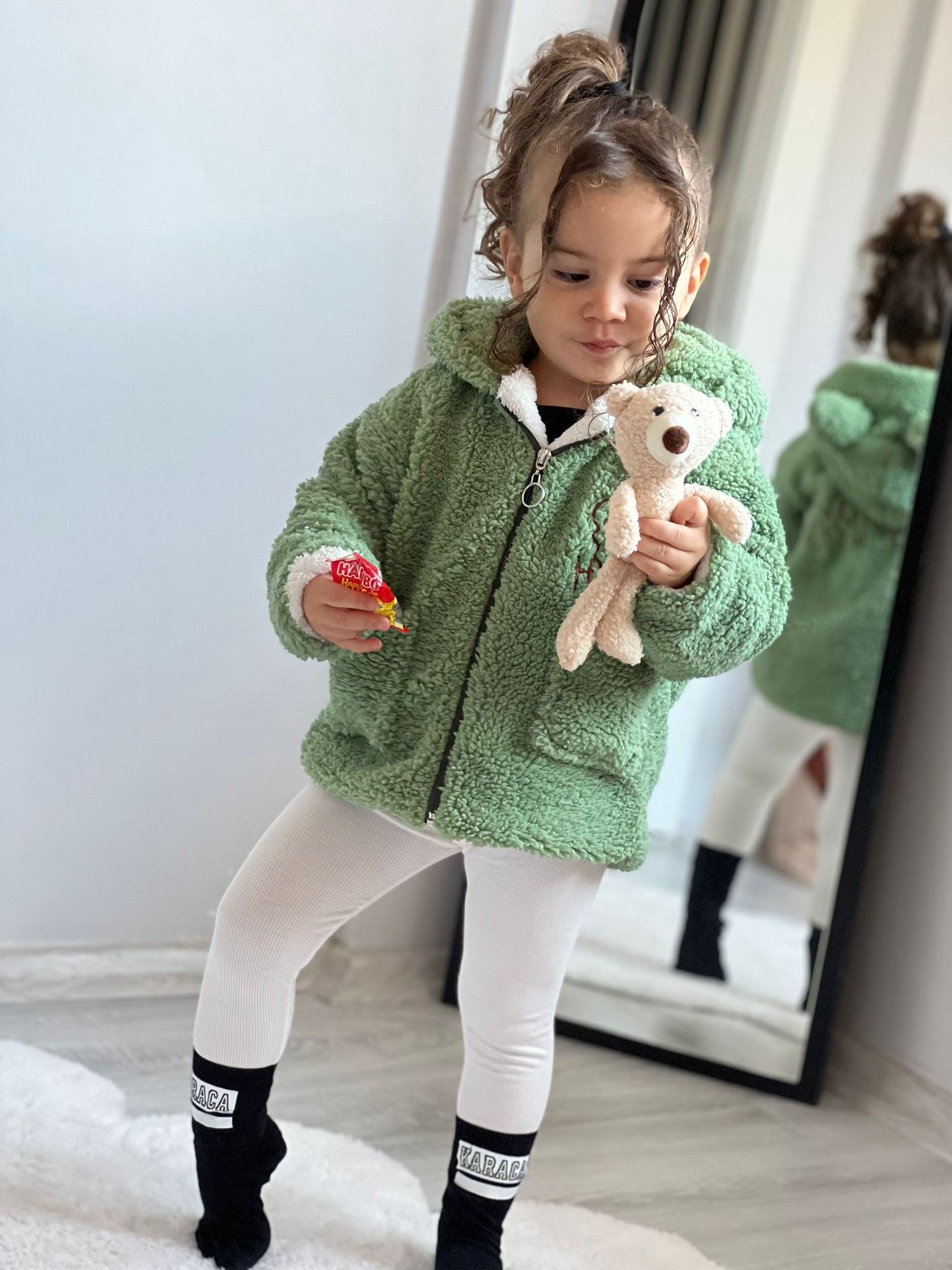 Minigimin cicileri Welsoft ayıcık detaylı happy çocuk kaban - Fuşya