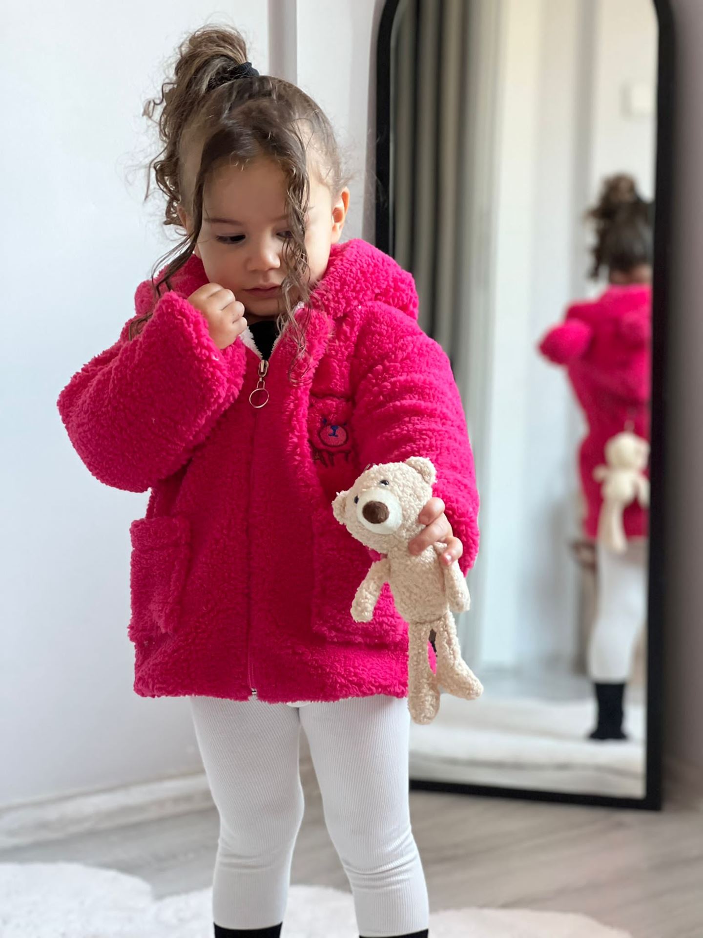 Minigimin cicileri Welsoft ayıcık detaylı happy çocuk kaban - Fuşya