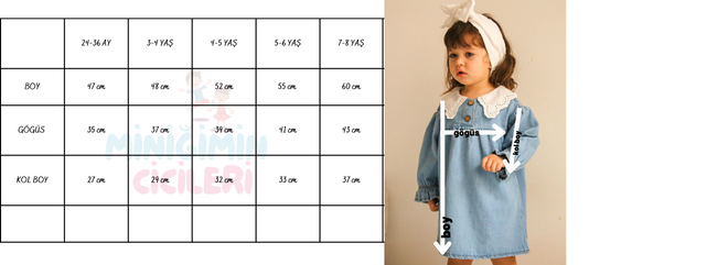 Minigimin cicileri Yaka güpürlü ,OversiZe Yumuşak kot  elbise