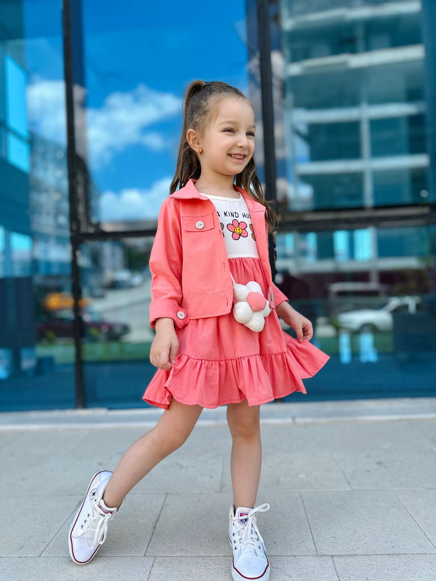 Miniğimin cicileri papatya çantalı ,ceket elbise kombin-Nar Çiçeği