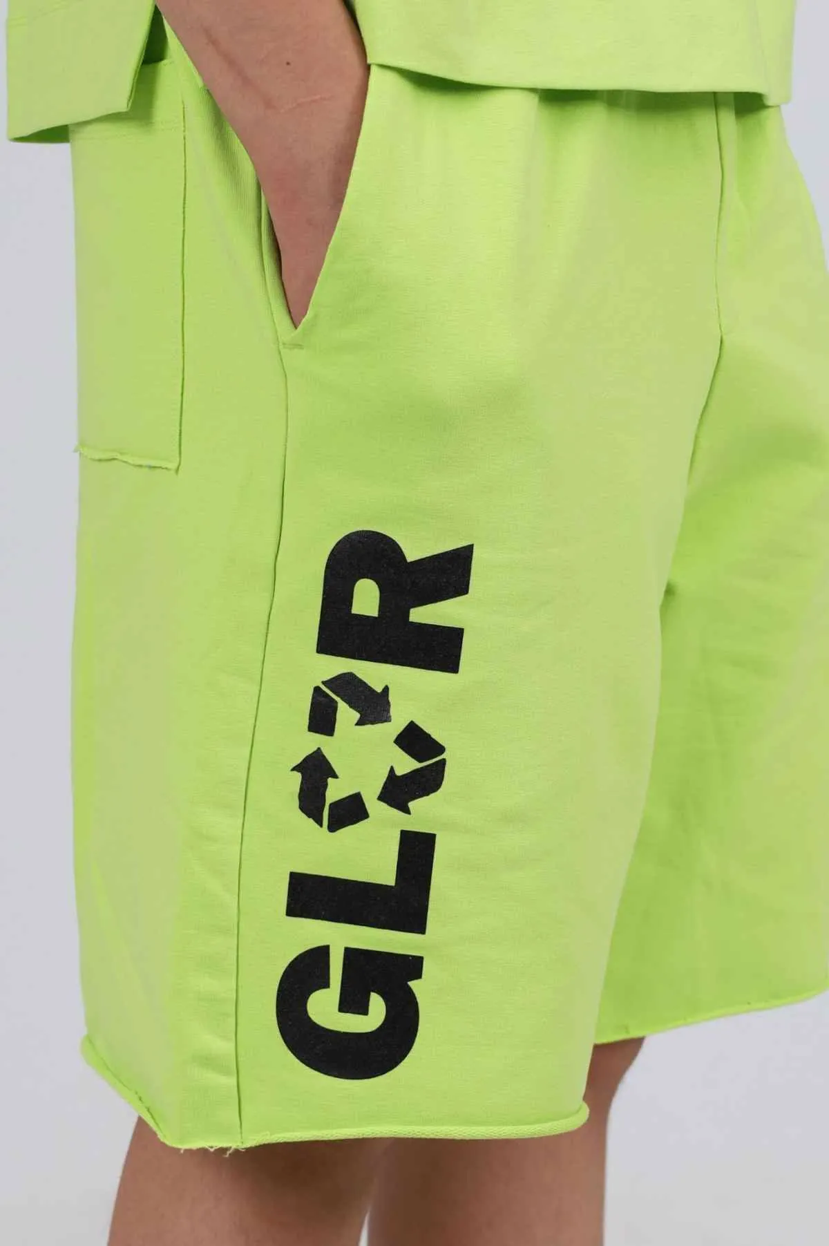 Yeşil Oversize Bisiklet Yaka Kısa Kollu Baskılı Şortlu  Erkek Çocuk Takım