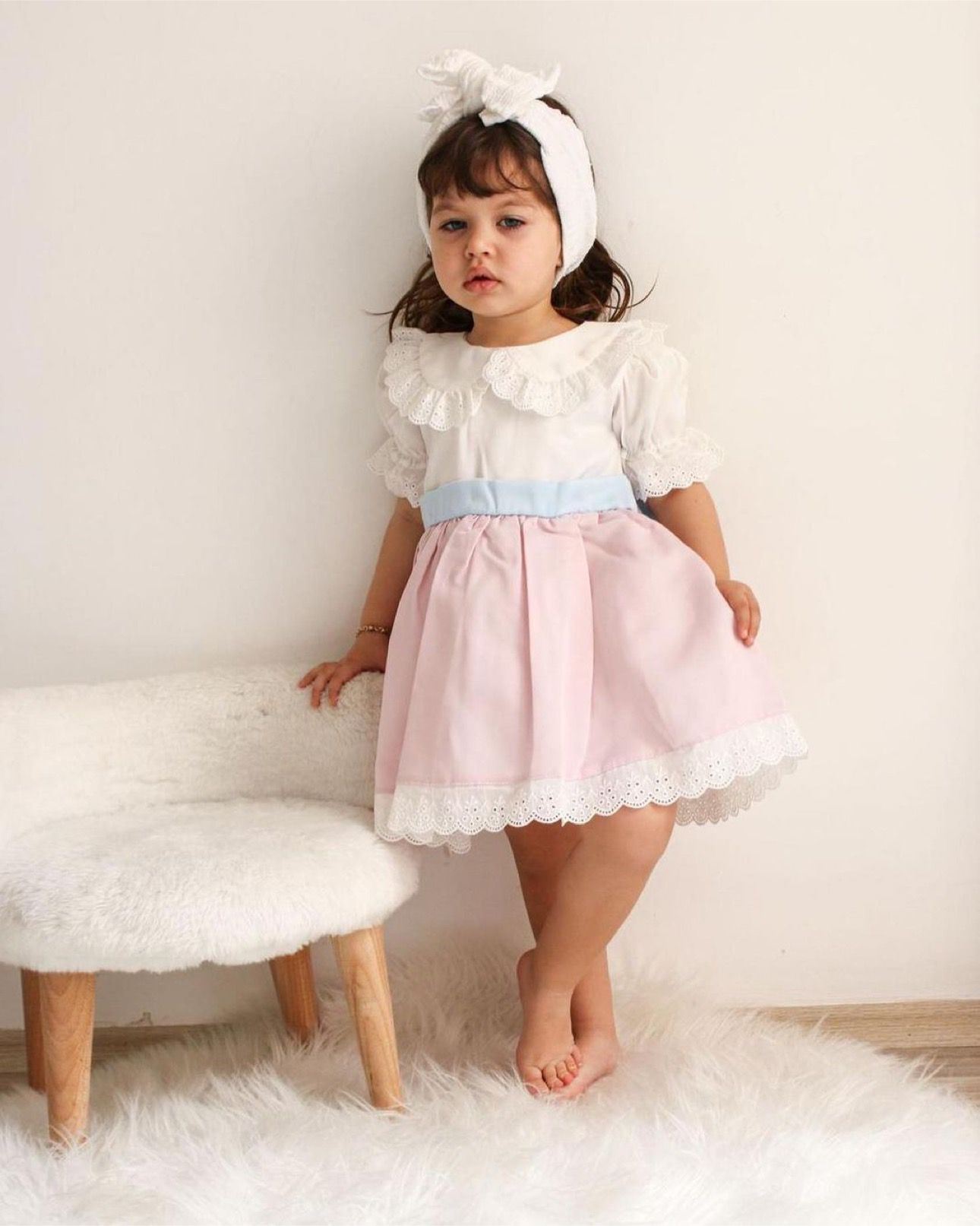 Minigimin cicileri vintage güpürlü kız çocuk elbise - Pembe