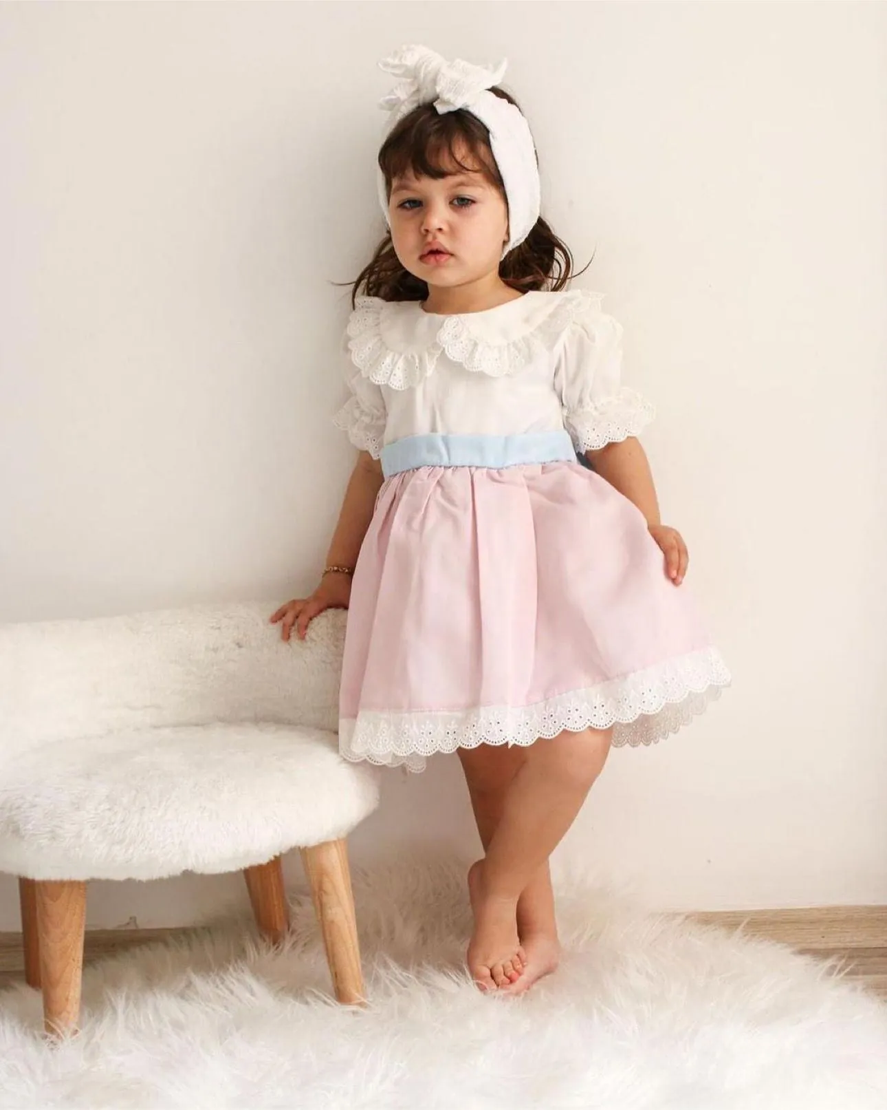 Minigimin cicileri vintage güpürlü kız çocuk elbise - Pembe