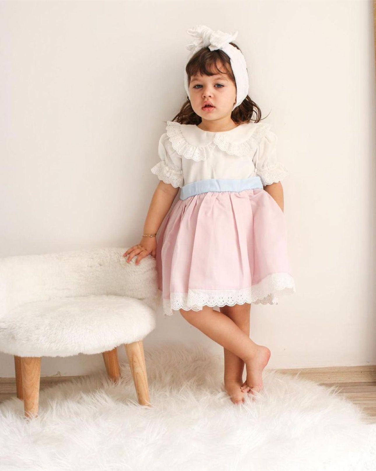 Minigimin cicileri vintage güpürlü kız çocuk elbise - Pembe