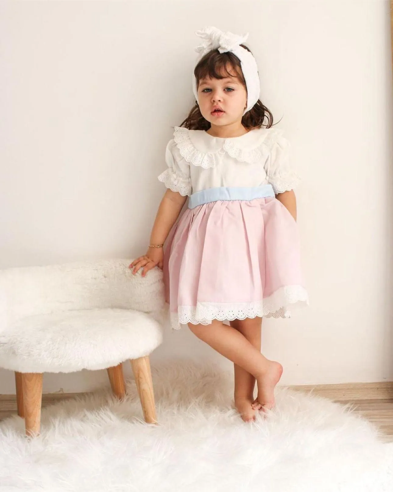 Minigimin cicileri vintage güpürlü kız çocuk elbise - Pembe