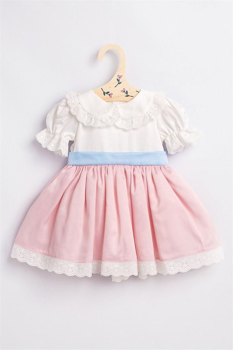 Minigimin cicileri vintage güpürlü kız çocuk elbise - Pembe