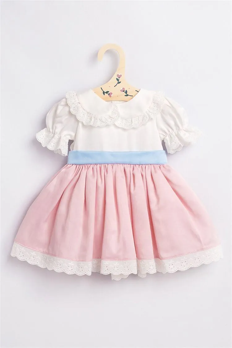 Minigimin cicileri vintage güpürlü kız çocuk elbise - Pembe