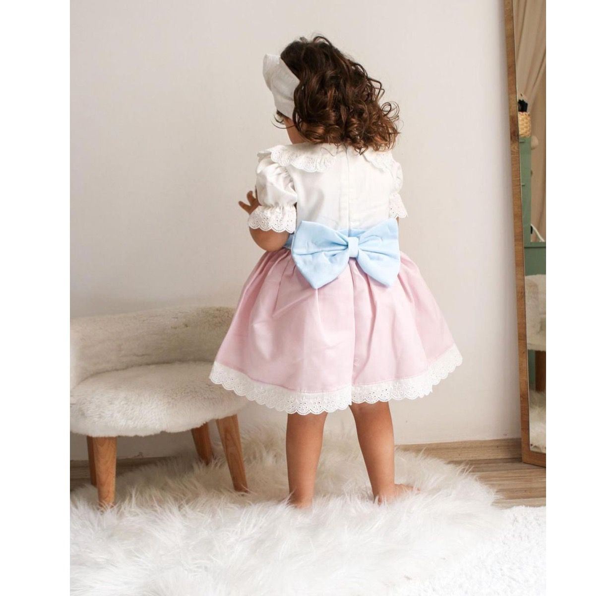 Minigimin cicileri vintage güpürlü kız çocuk elbise - Pembe