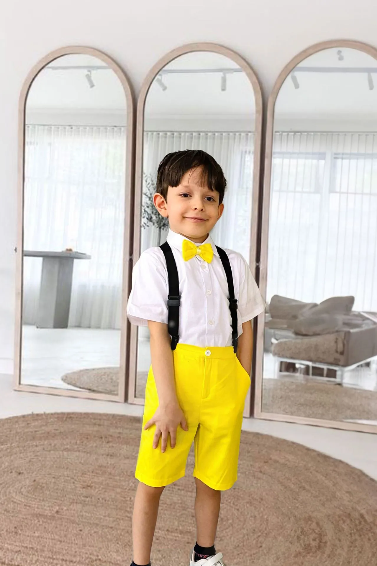 Minigimin Cicileri  Dijital Baskı Sarı Elbise Gömlek Şort Takım  (TEK TAKIM SATIŞ FİYATIDIR) - Erkek