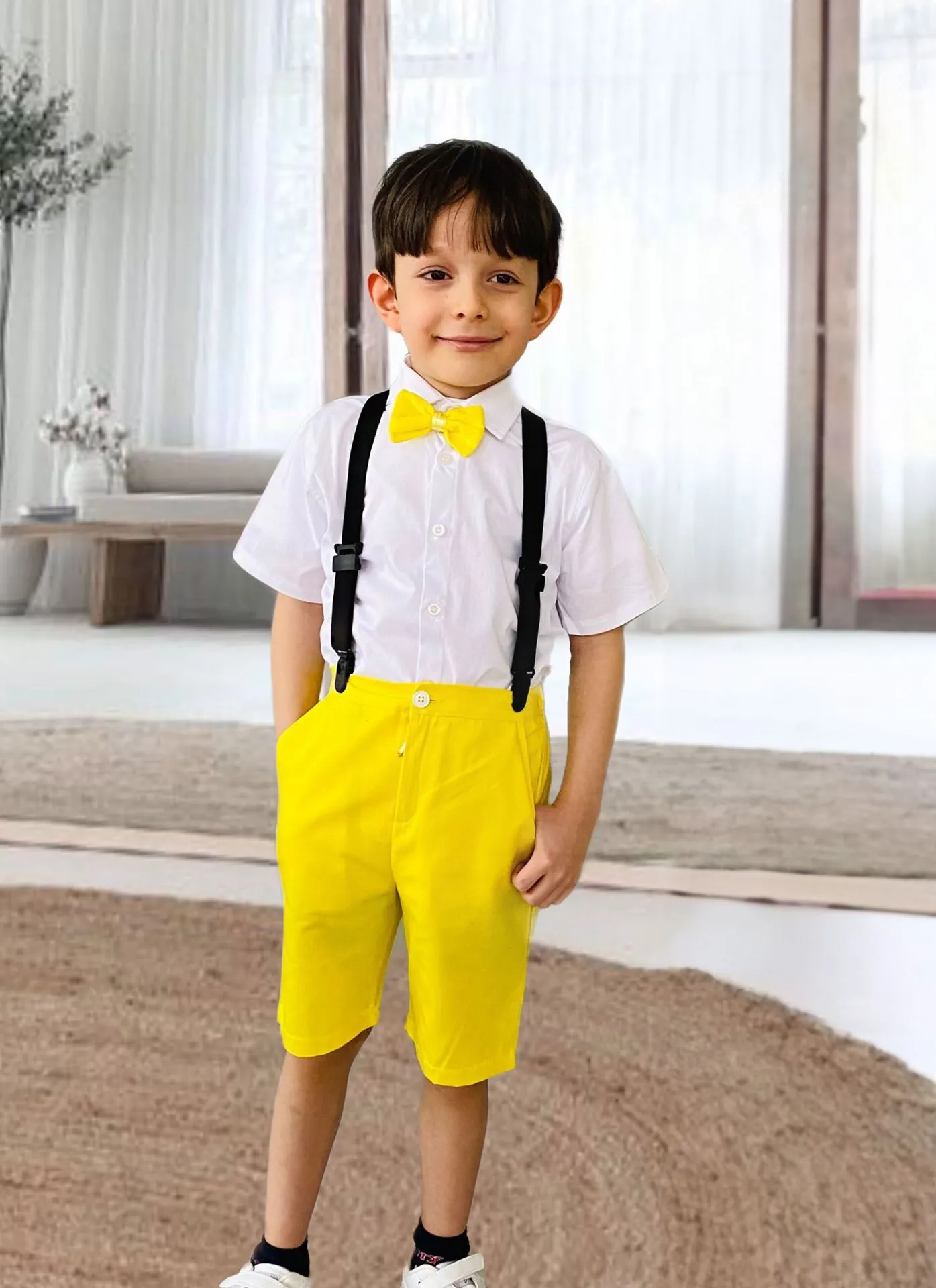 Minigimin Cicileri  Dijital Baskı Sarı Elbise Gömlek Şort Takım  (TEK TAKIM SATIŞ FİYATIDIR) - Erkek