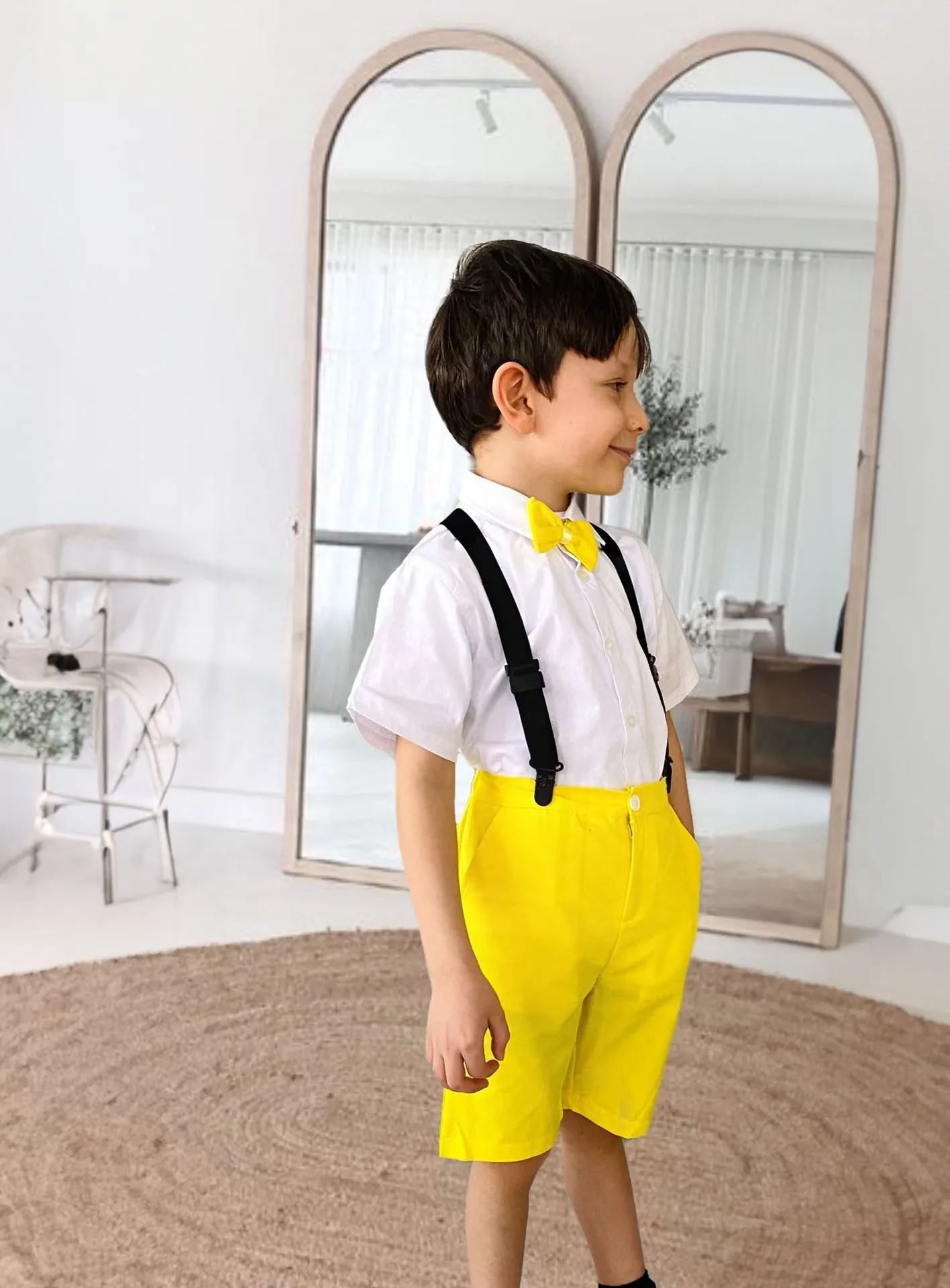Minigimin Cicileri  Dijital Baskı Sarı Elbise Gömlek Şort Takım  (TEK TAKIM SATIŞ FİYATIDIR) - Erkek