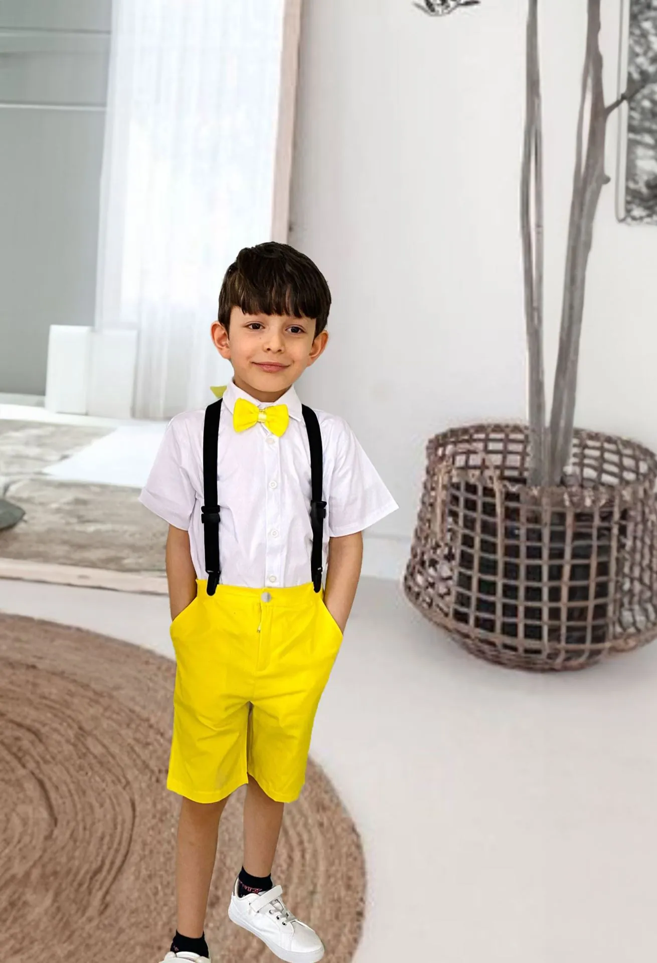 Minigimin Cicileri  Dijital Baskı Sarı Elbise Gömlek Şort Takım  (TEK TAKIM SATIŞ FİYATIDIR) - Erkek