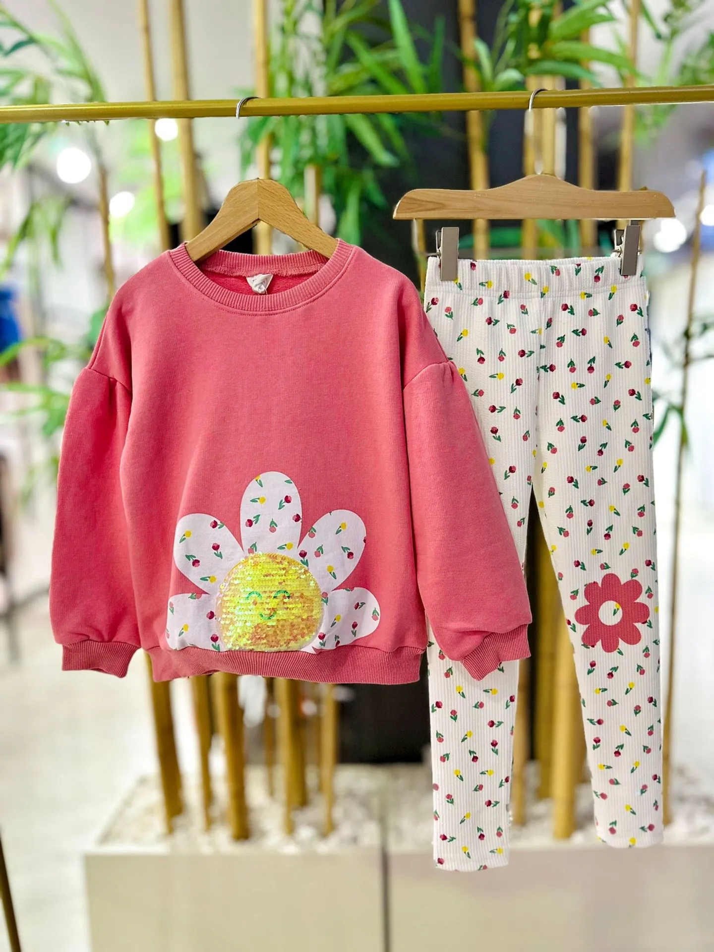 Miniğimin Cicileri Papatya Desenli Taytlı Kız Takım - Pembe