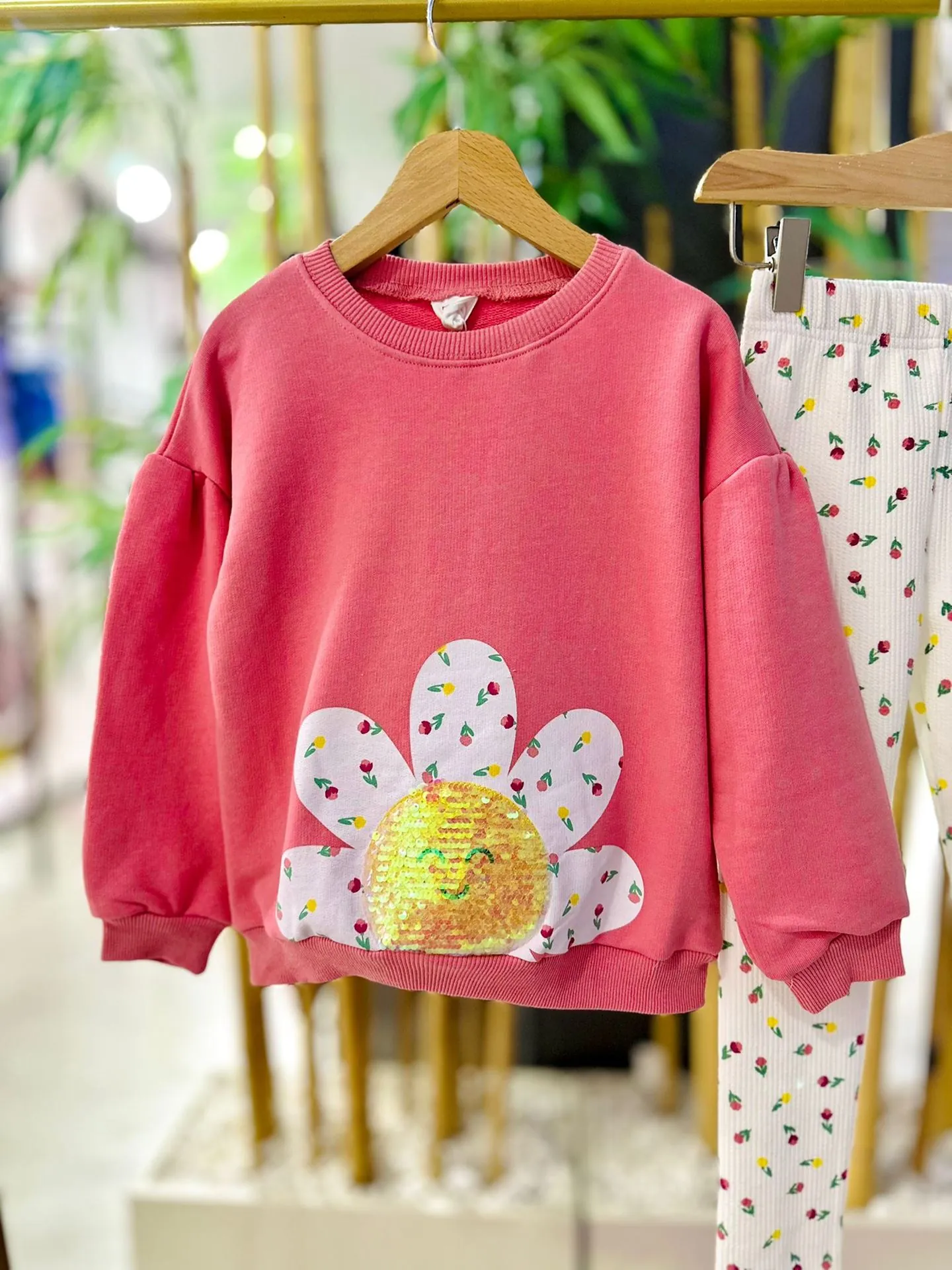 Miniğimin Cicileri Papatya Desenli Taytlı Kız Takım - Pembe