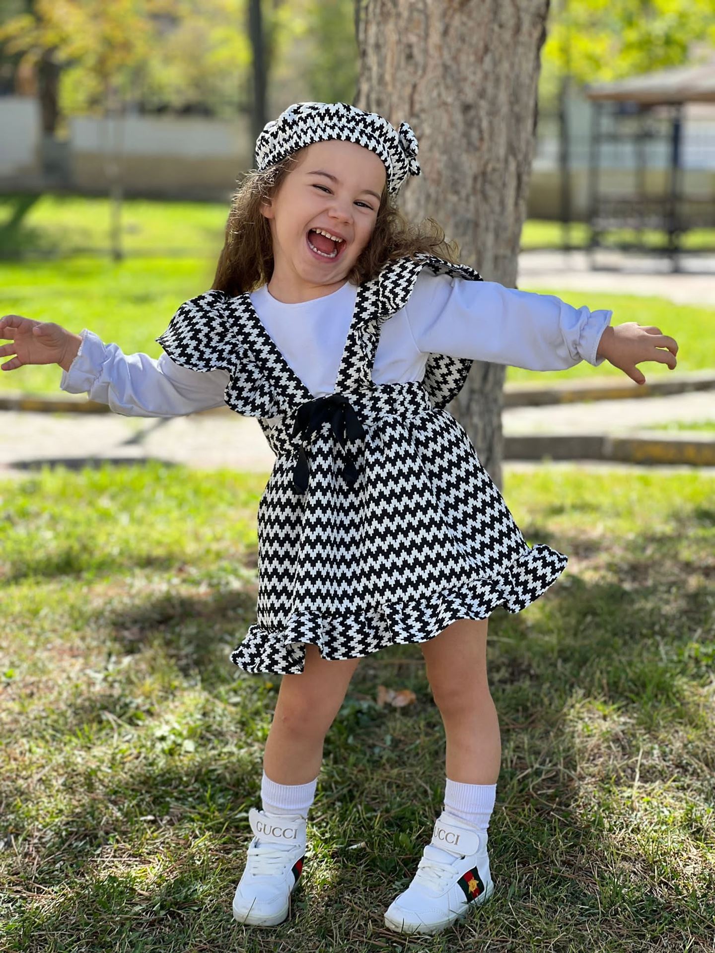 Miniğimin Cicileri Houndstooth Desenli 3'lü Takım Efsane Kombin - Siyah