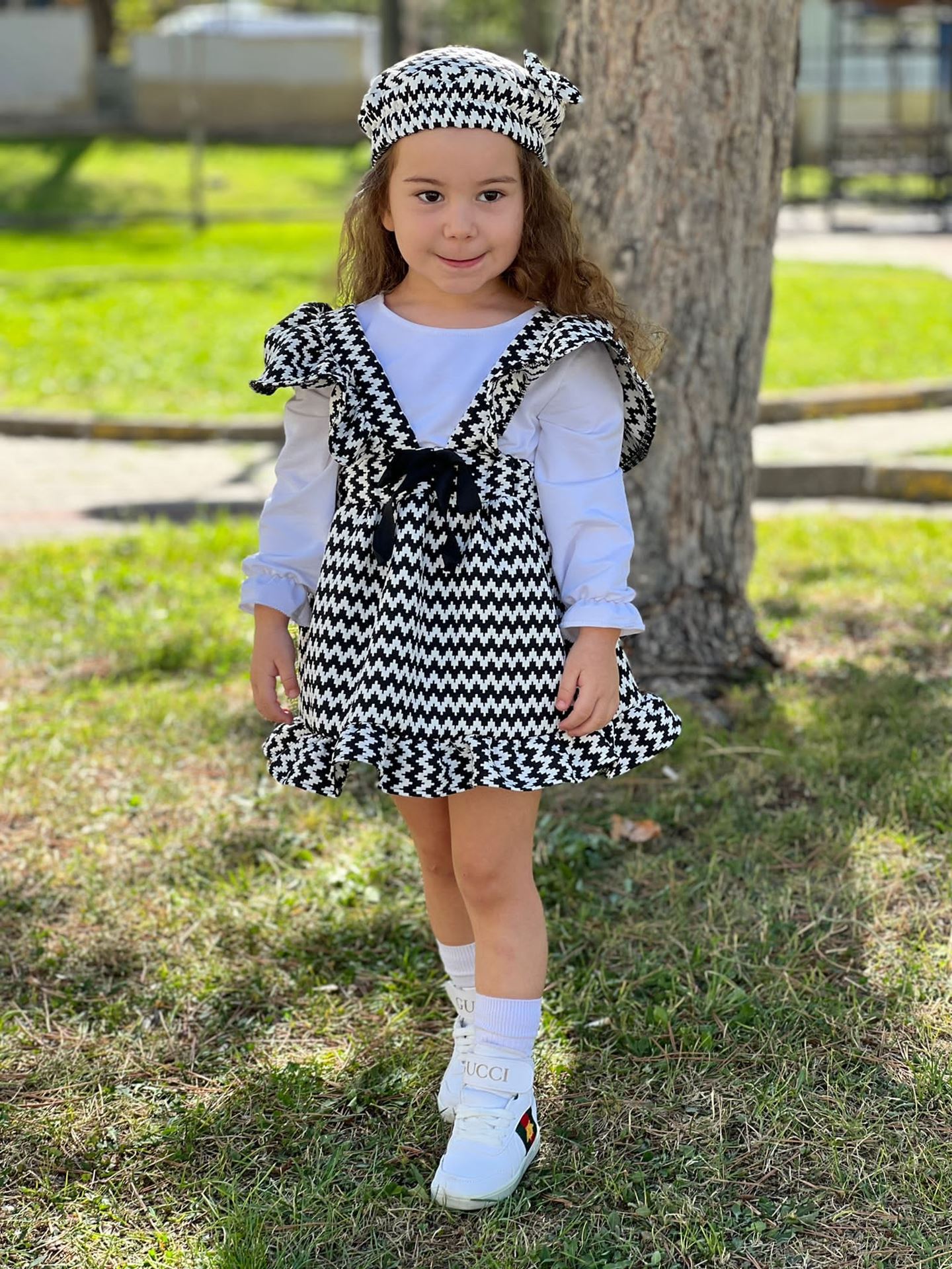 Miniğimin Cicileri Houndstooth Desenli 3'lü Takım Efsane Kombin - Siyah