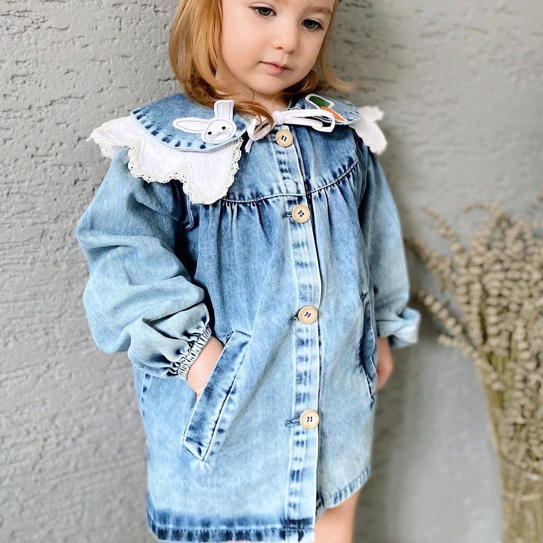 Minigimin Cicileri Tül Detaylı İşlemeli JEAN Ceket