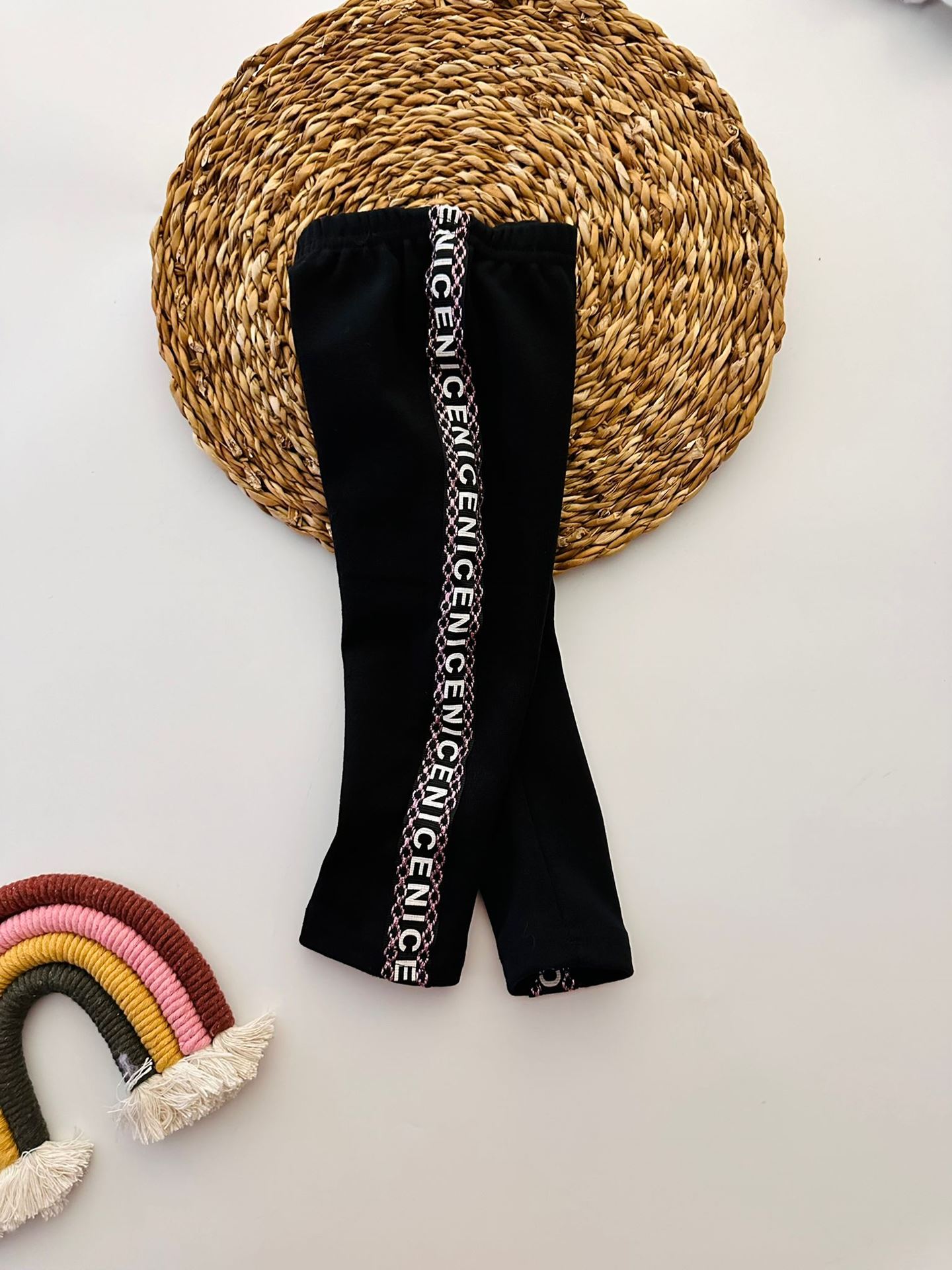 Miniğimin Cicileri Kız Çocuk Nice Simli Şeritli Esnek Pamuklu Kalım Tayt - Siyah