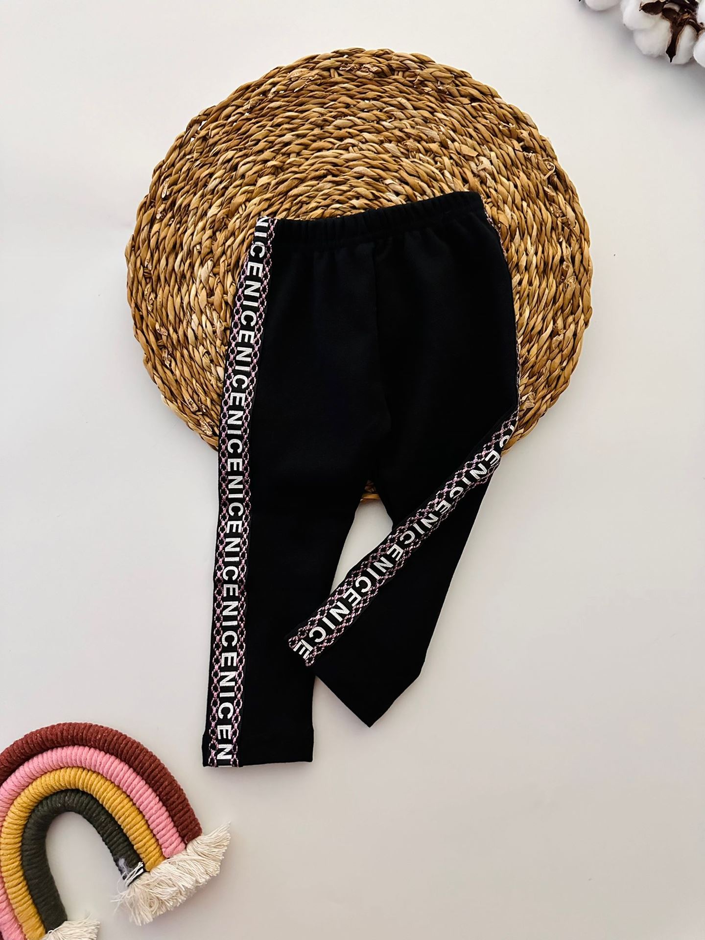 Miniğimin Cicileri Kız Çocuk Nice Simli Şeritli Esnek Pamuklu Kalım Tayt - Siyah