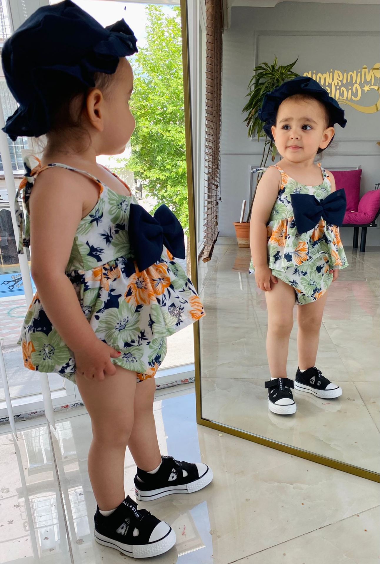 Minigimin Cicileri fiyonk detaylı kız bebek tulum - Yeşil