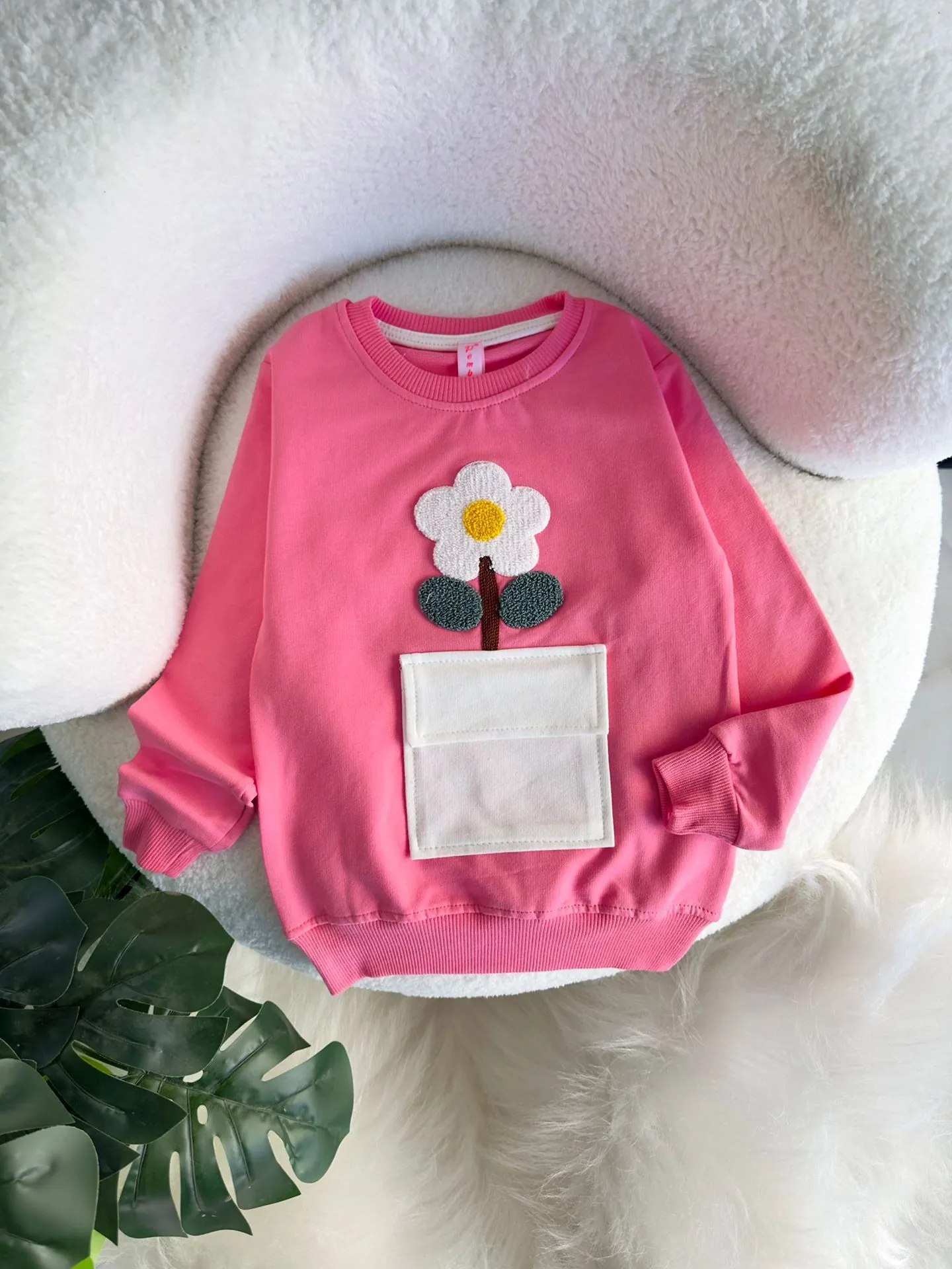 Miniğimin Cicileri Panç Papatya Desenli Kız Çocuk Sweat - Pembe