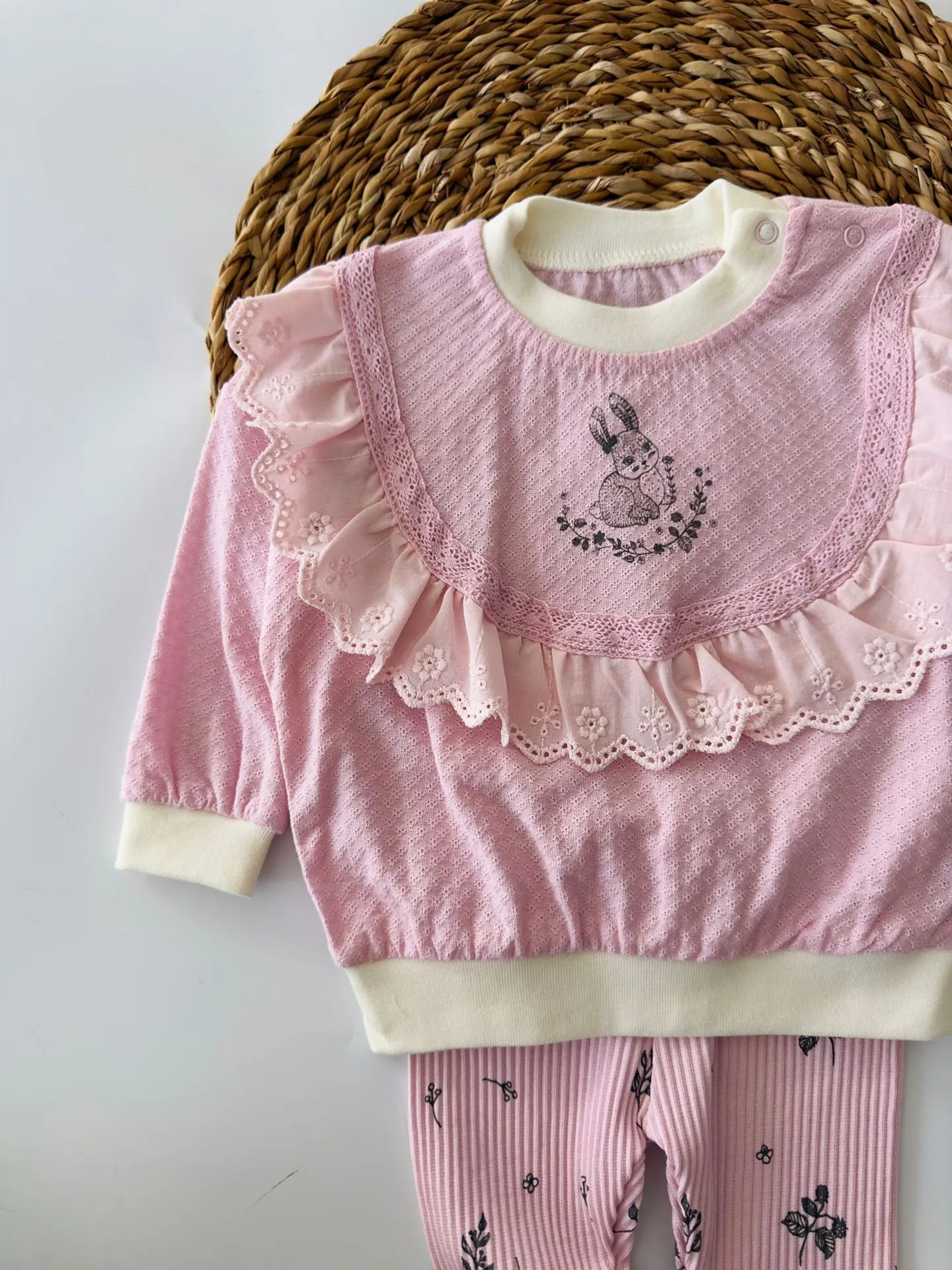 Miniğimin Cicileri Fistolu Sevimli Tavşan Detaylı Bebek Takım - Pembe