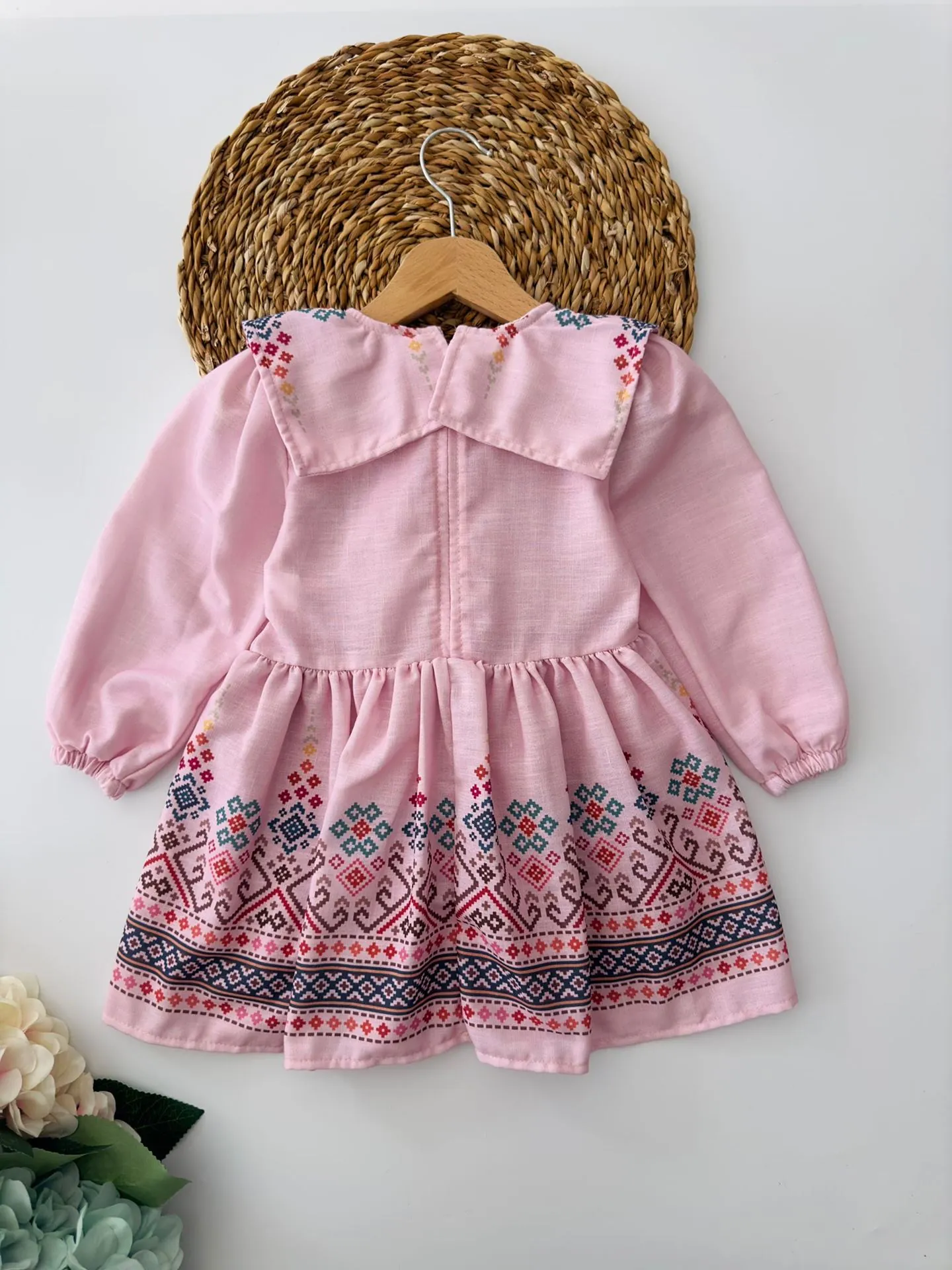 Miniğimin Cicileri Etnik Kız çocuk Pamuk Elbise - Pembe