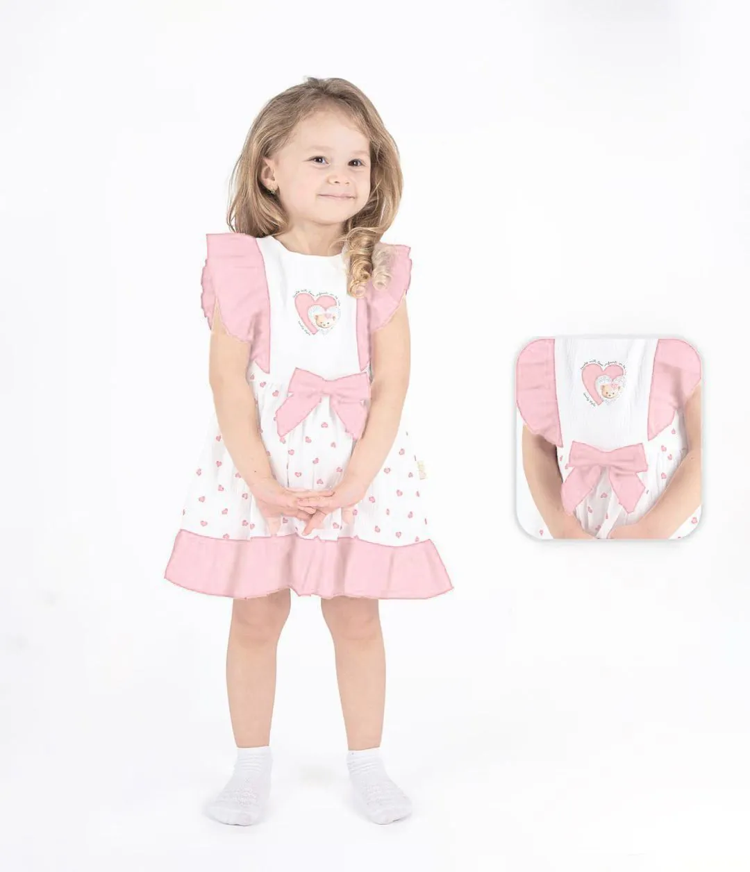 Miniğimin Cicileri Ayıcıklı Fırfırlı Kız Çocuk Elbise - Pembe