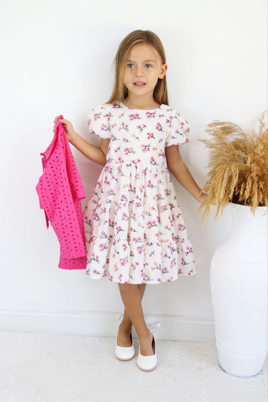 Miniğimin Cicileri Çiçek Desenli Kız Çocuk Fisto Ceketli 2 li Takım - Fuşya