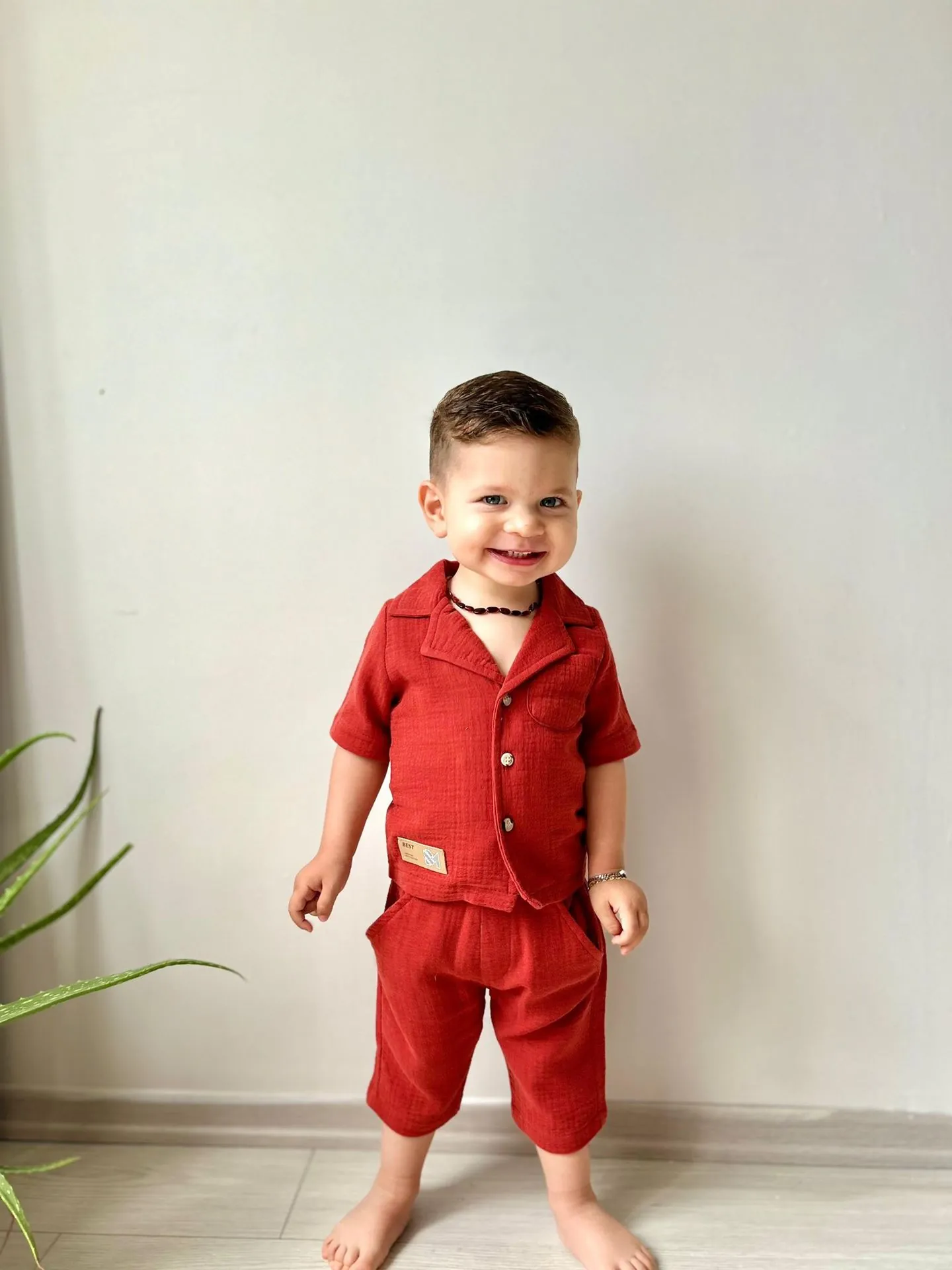 Miniğimin Cicileri Müslin Ceket Yaka Pamuklu Şortlu Erkek Çocuk Takım - Bordo
