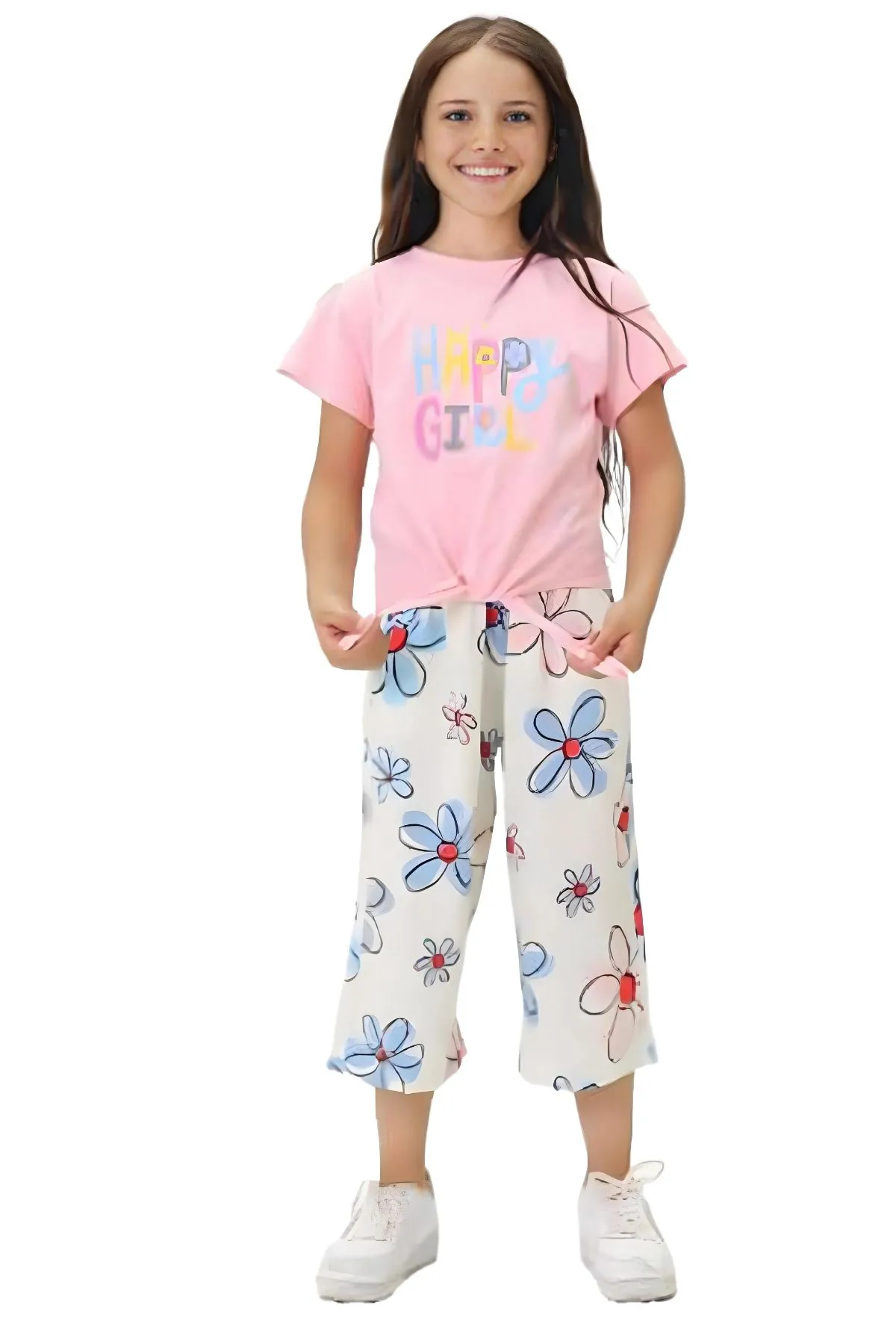 Miniğimin Cicileri Happy Girl Bermuda Papatya Desenli Kız Takım - Pembe