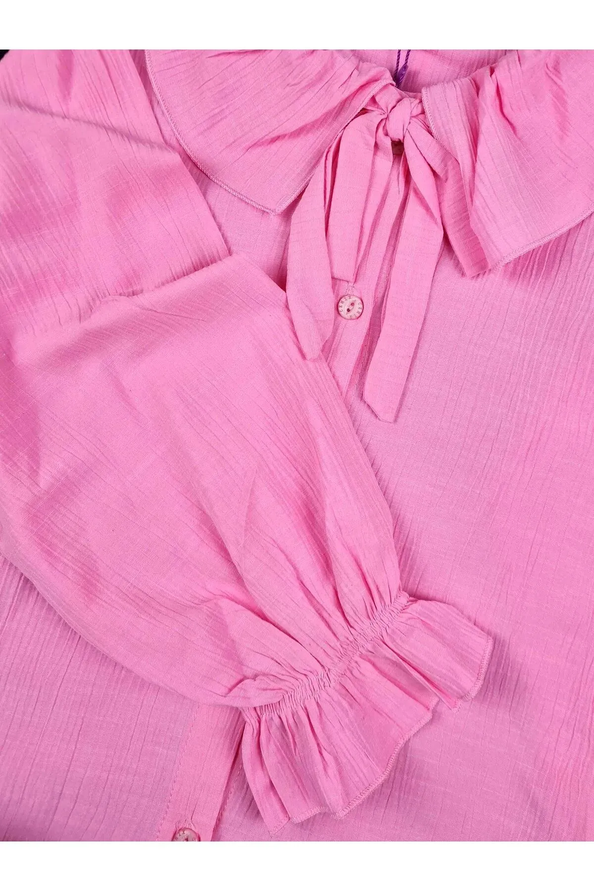 Miniğimin Cicileri Kız Çocuk Bağlamalı Pamuk Gömlek - Pembe