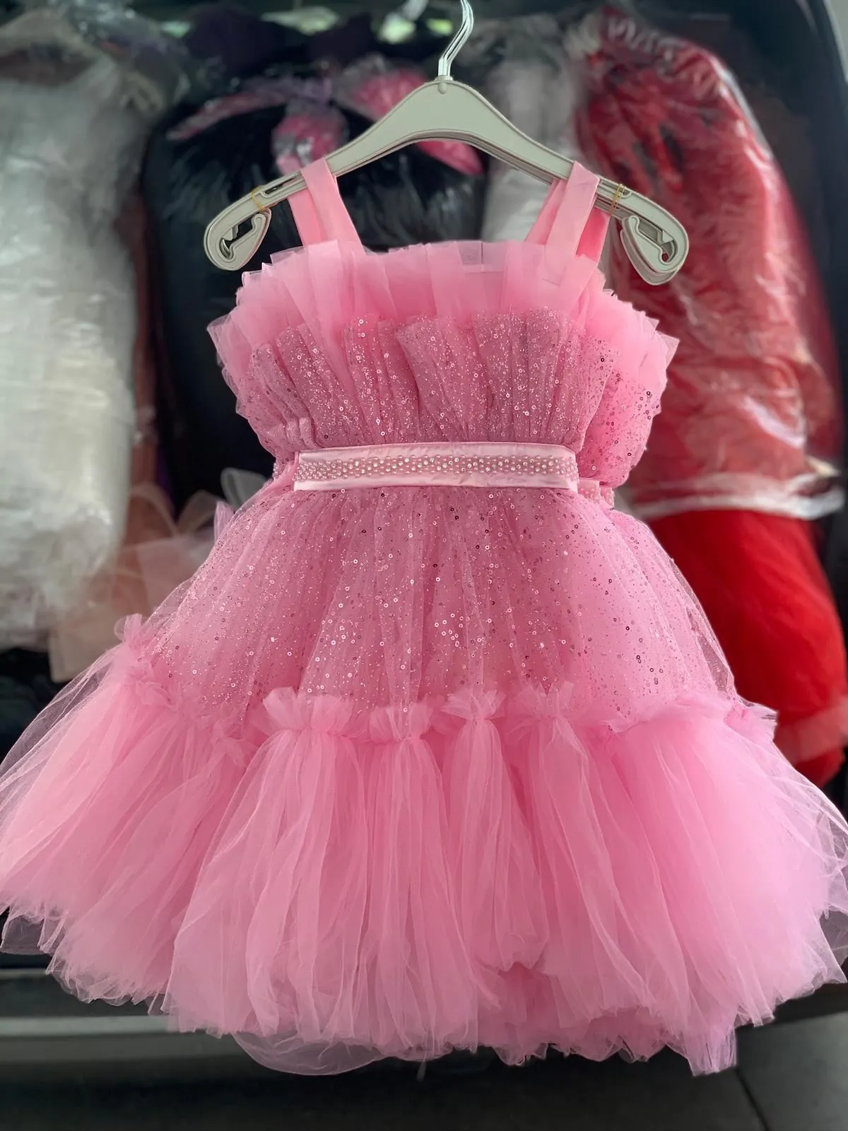 Miniğimin Cicileri Beli Taşlı Tasarım Kız Çocuk Abiye - Pembe
