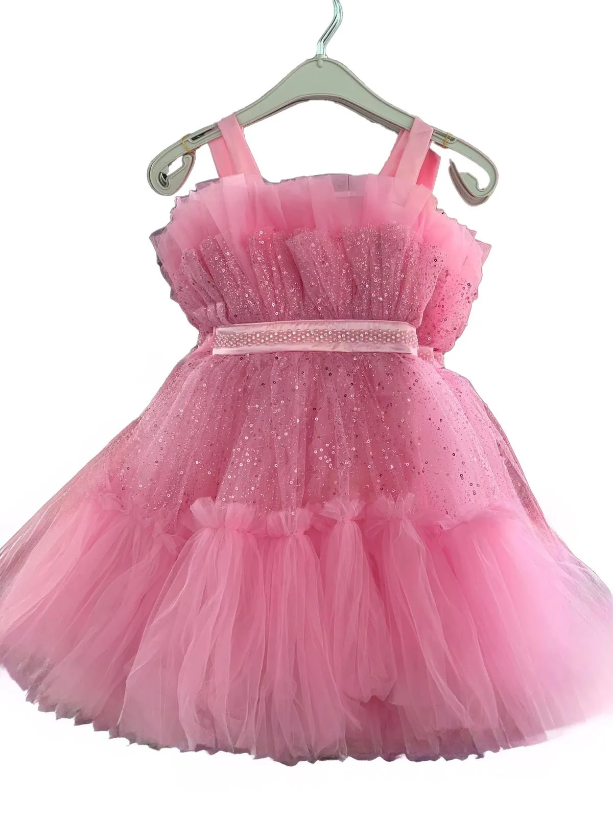 Miniğimin Cicileri Beli Taşlı Tasarım Kız Çocuk Abiye - Pembe
