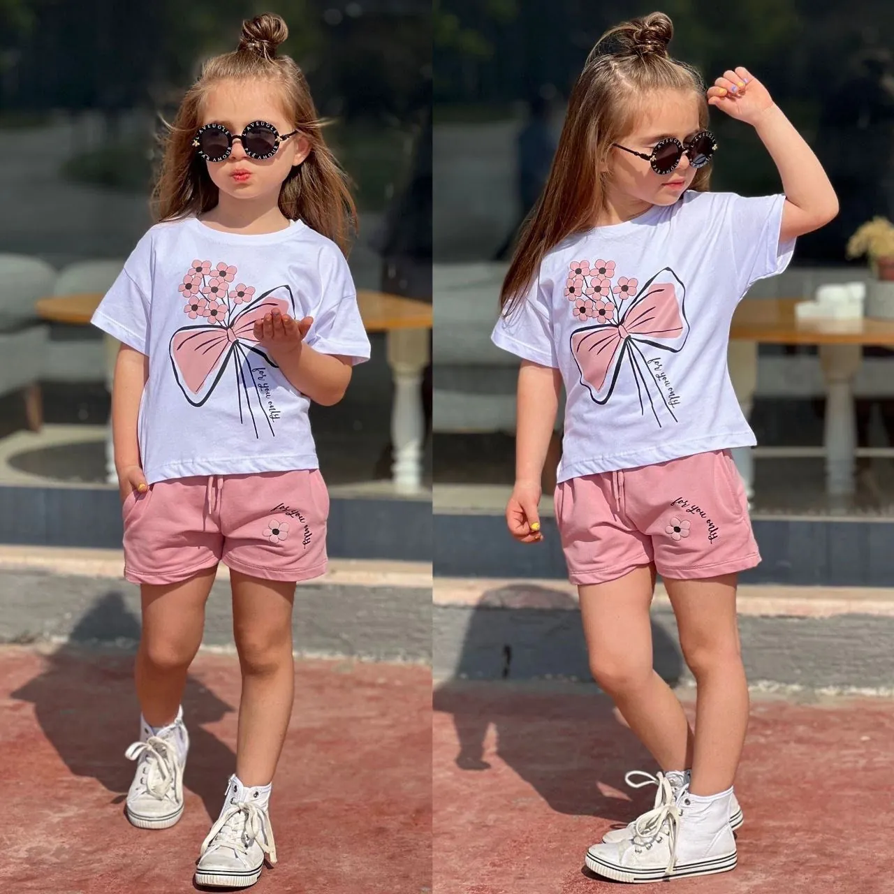 Miniğimin Cicileri For You Çiçek Desenli Şortlu Kız Çocuk Takım - Pudra