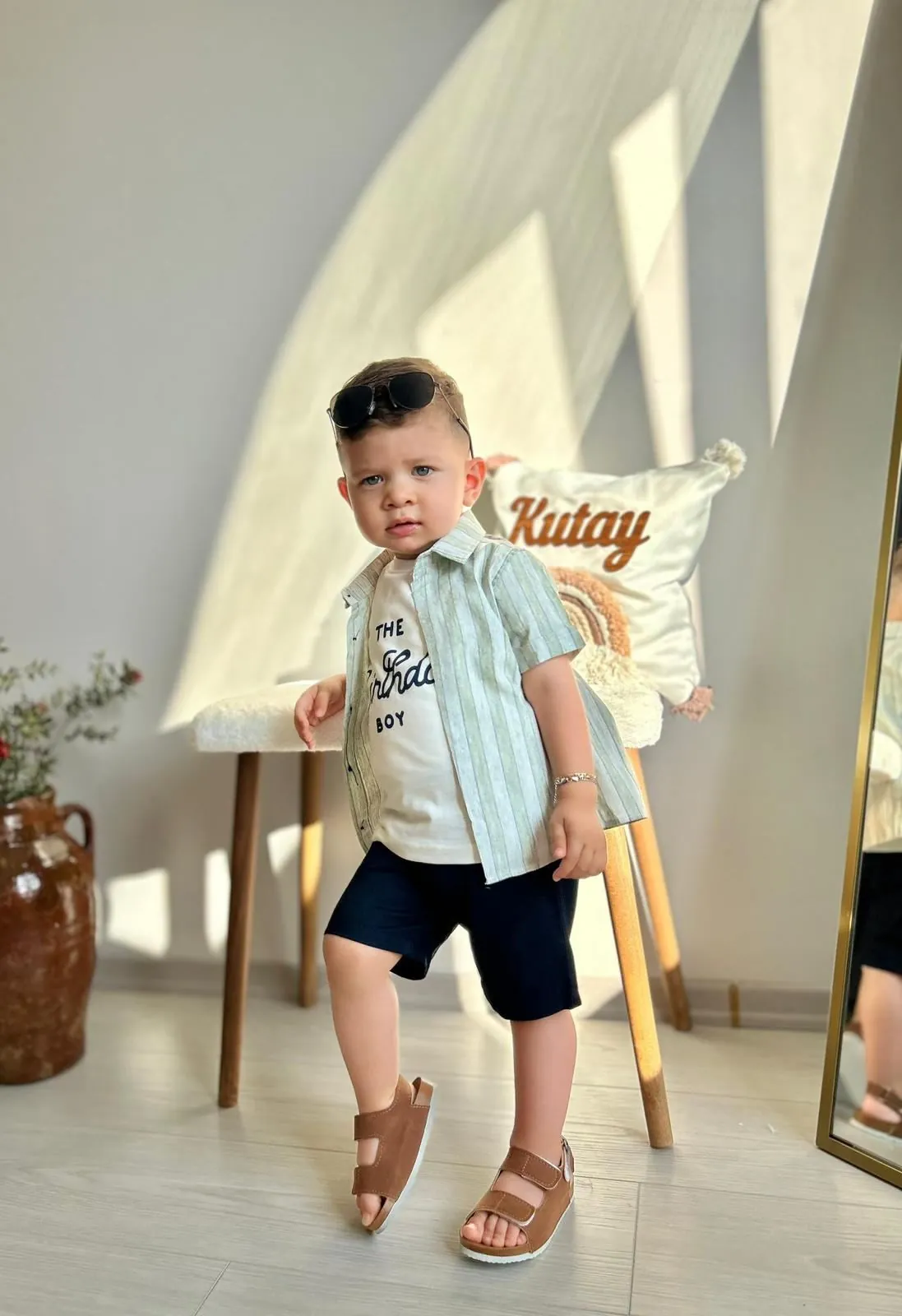 Miniğimin Cicileri Çizgili Gömlekli Yazlık Erkek Çocuk 3 lü Takım - Yeşil