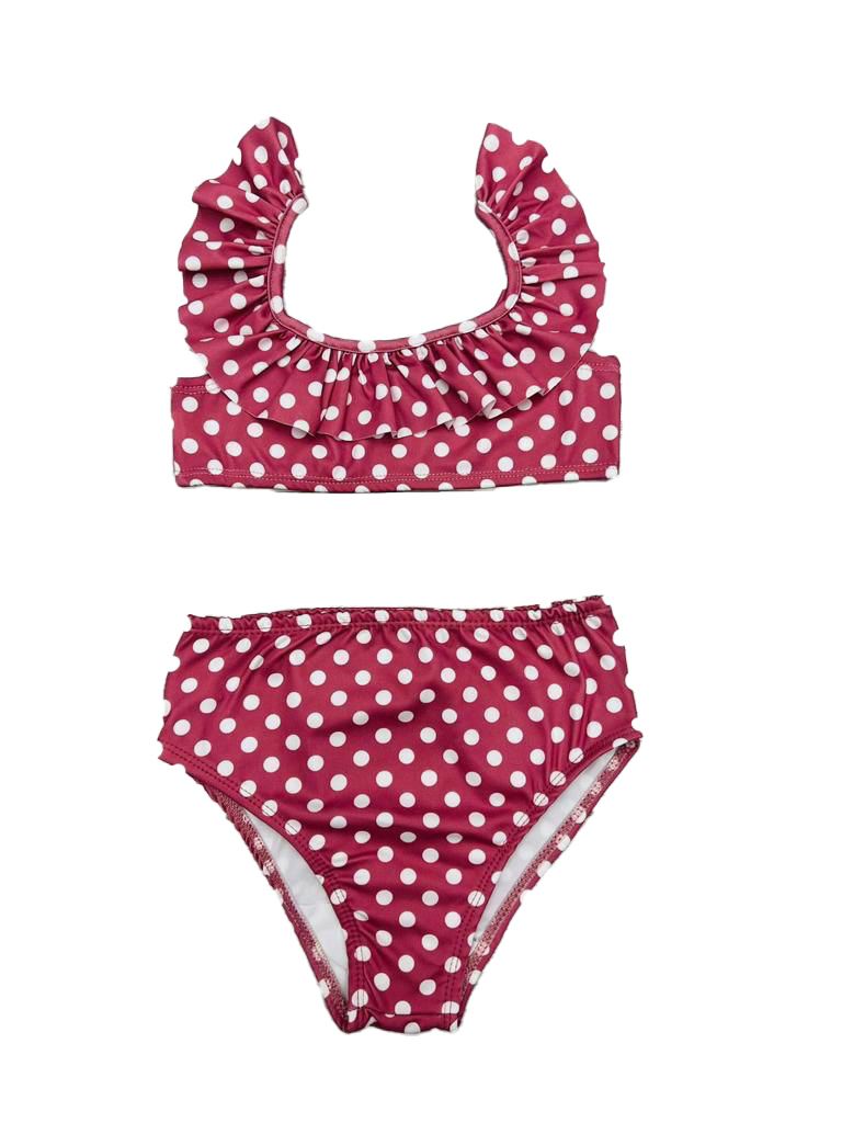 Miniğimin Cicileri Puantiye Desenli Fırfırlı Mayo - Gül Kurusu