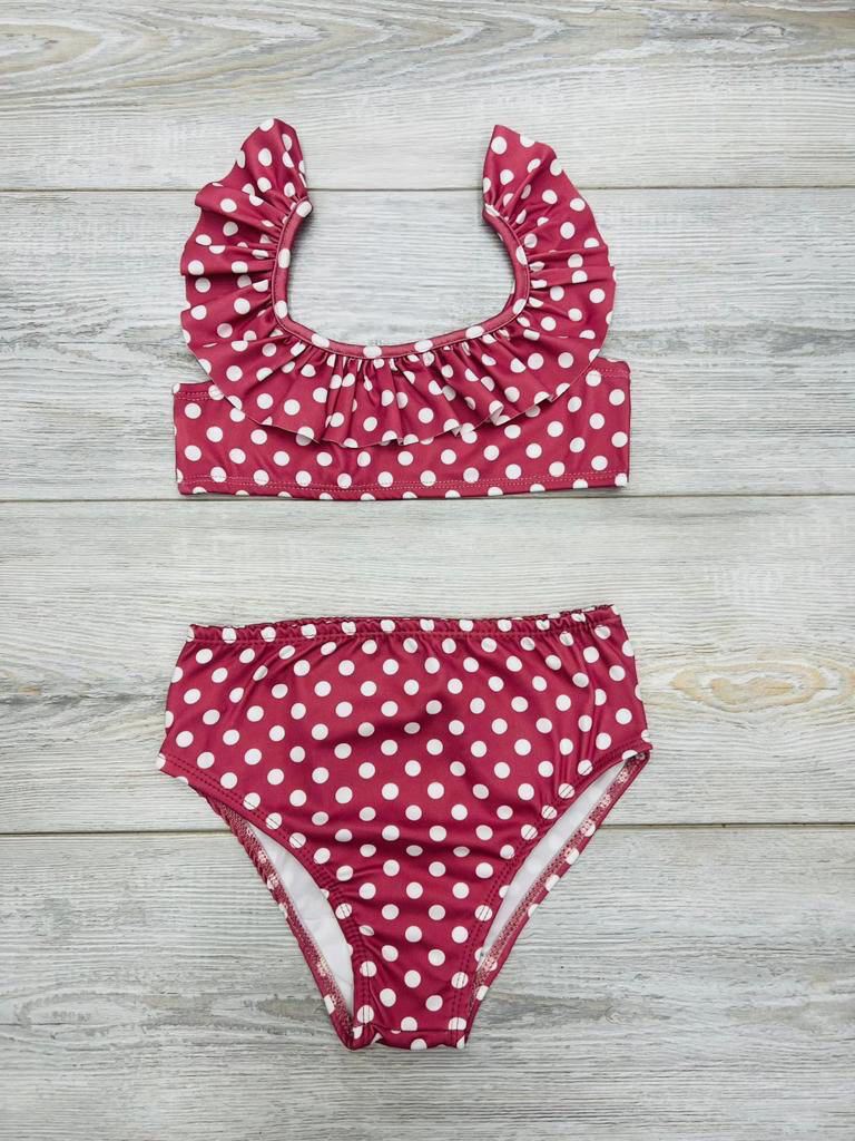 Miniğimin Cicileri Puantiye Desenli Fırfırlı Mayo - Gül Kurusu