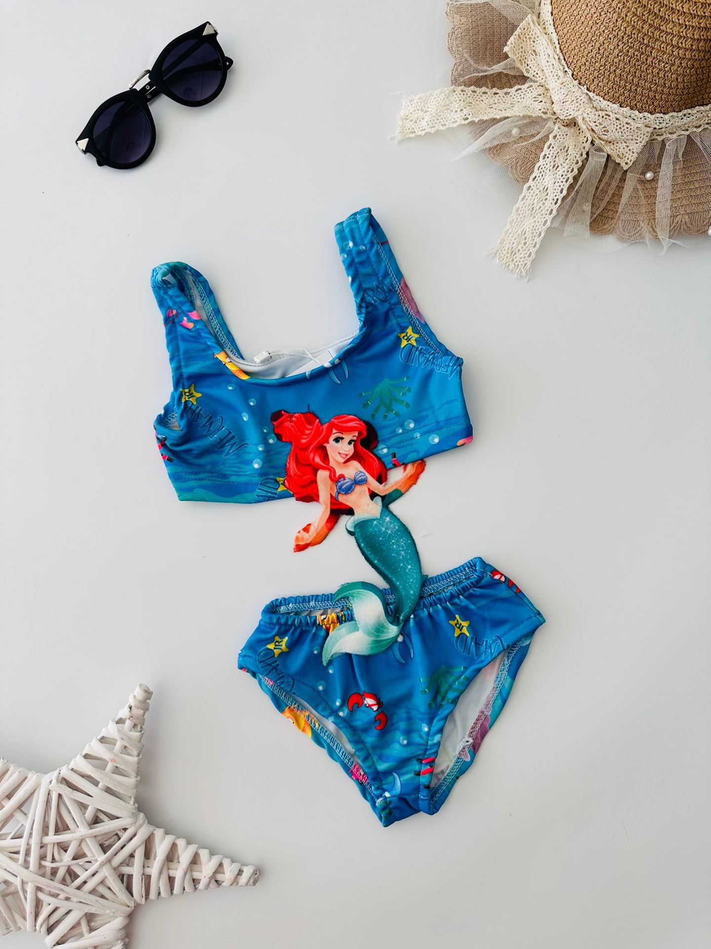 Miniğimin Cicileri Yengeç baskılı Kız Çocuk Mayo - Mavi