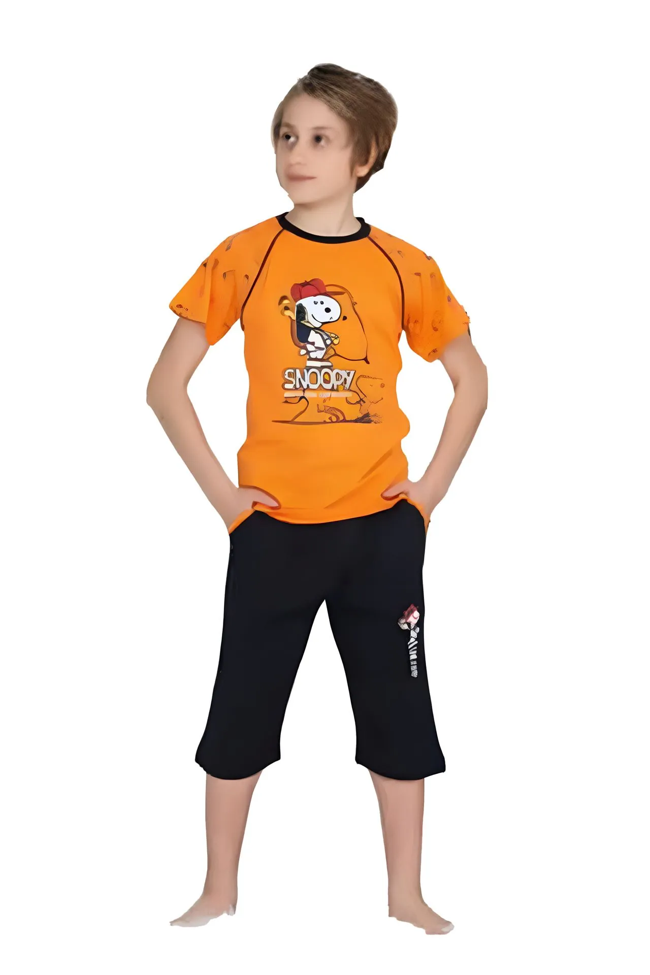 Miniğimin Cicileri Snpyy Desenli Erkek Çocuk Pijama Takımı - Turuncu