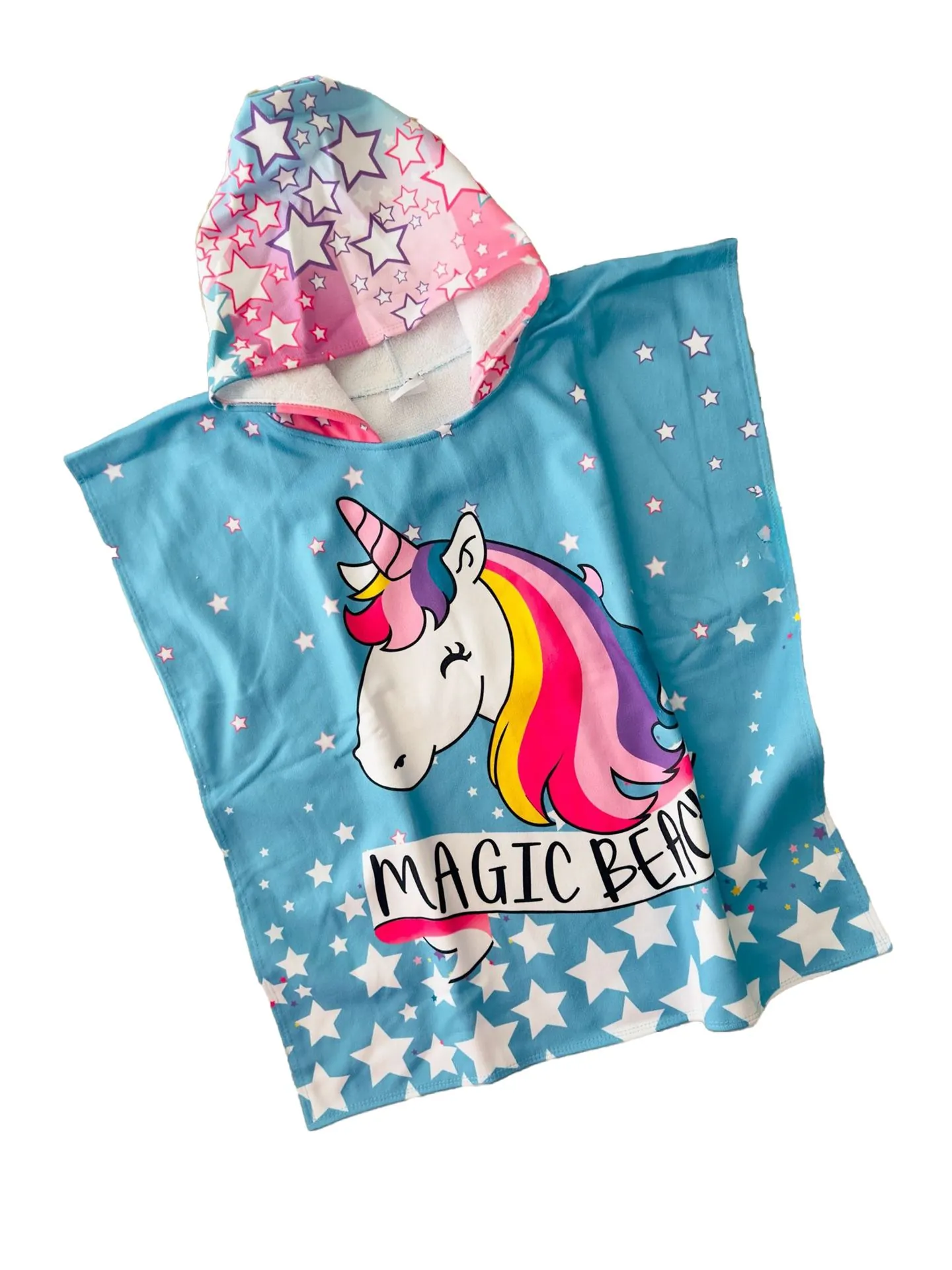 Miniğimin Cicileri Magic Beac Uncrn Desenli Kız Çocuk Panço Havlu - Açık Mavi