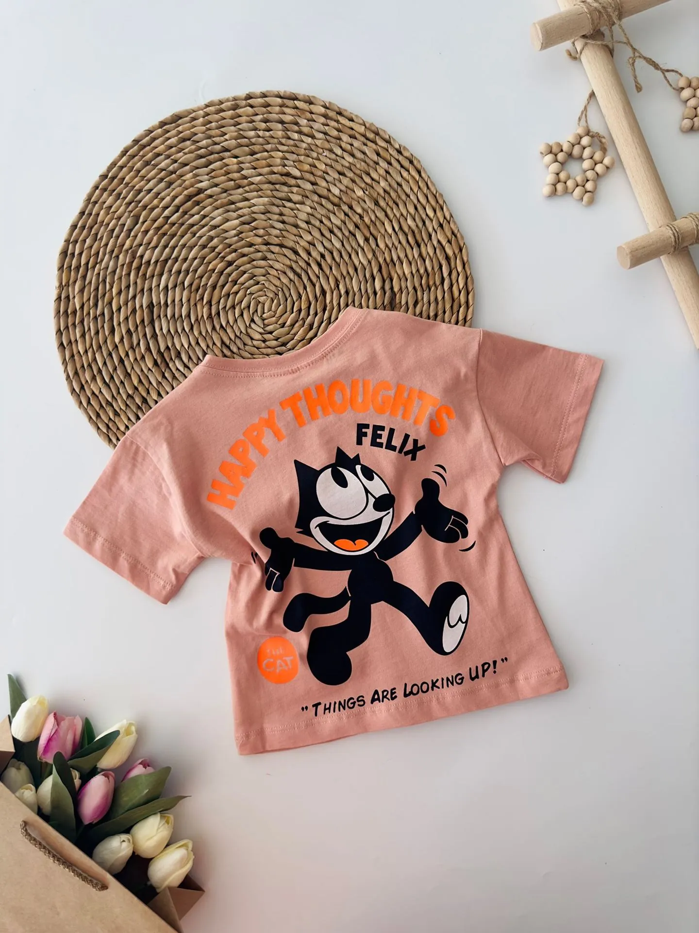 Miniğimin Cicileri Flx Kedi Baskılı Unisex Çocuk Tşört - Gül Kurusu