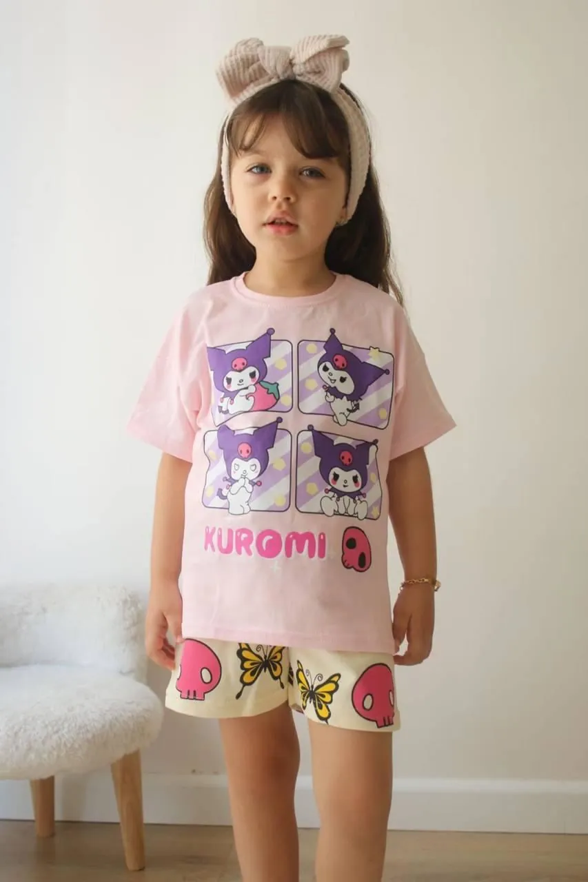 Minigimin Cicileri Krmi Desen Yazlık Kız Çocuk 2 li Takım - Pembe