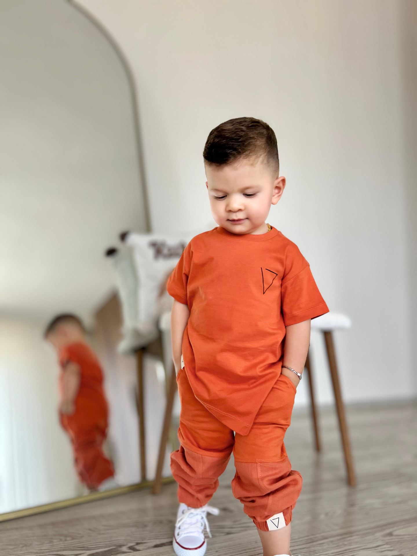 Miniğimin Cicileri Tshirt Süzine Keten Pantolon Erkek 2 li Takım - Oranj