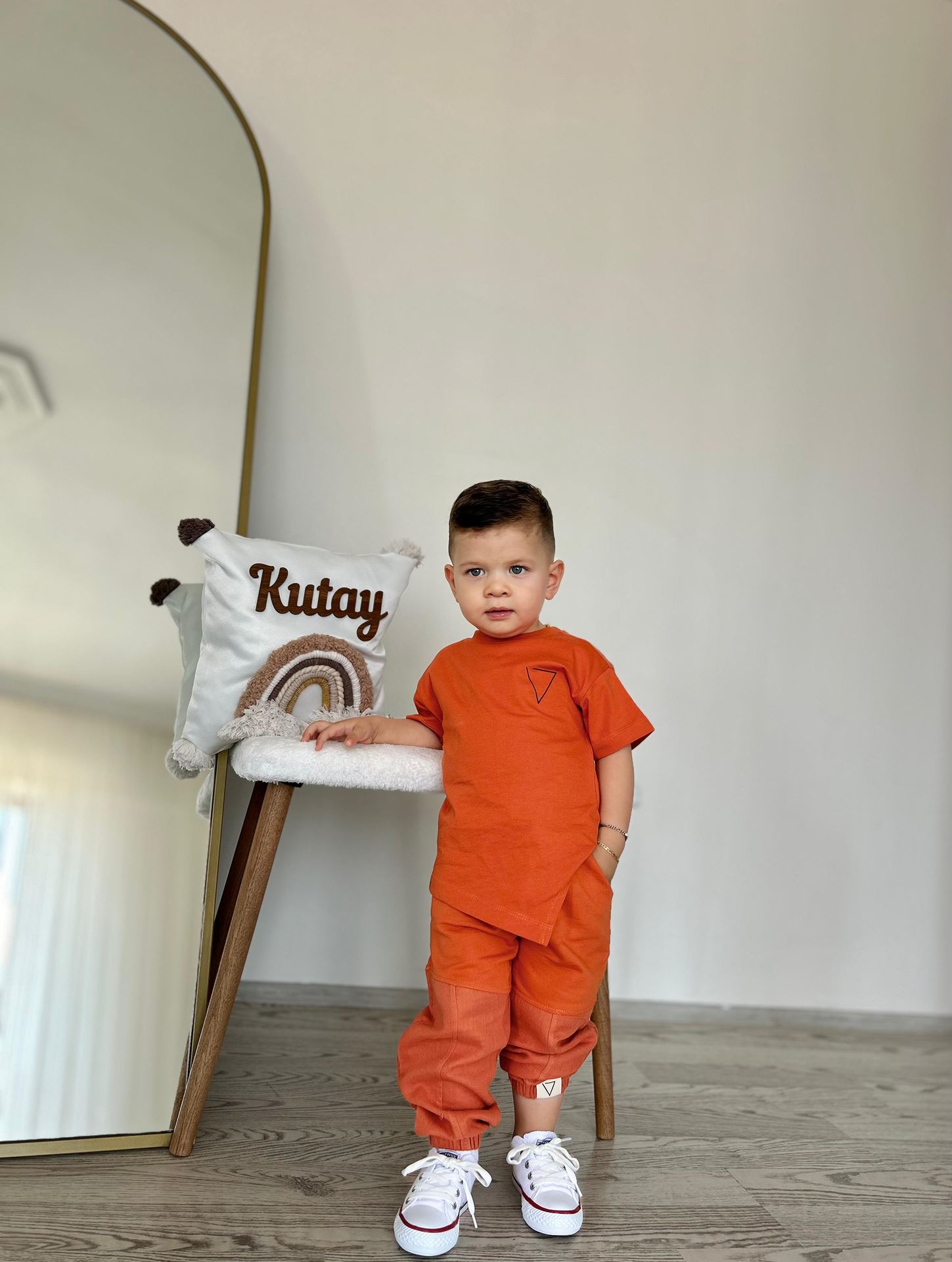 Miniğimin Cicileri Tshirt Süzine Keten Pantolon Erkek 2 li Takım - Oranj