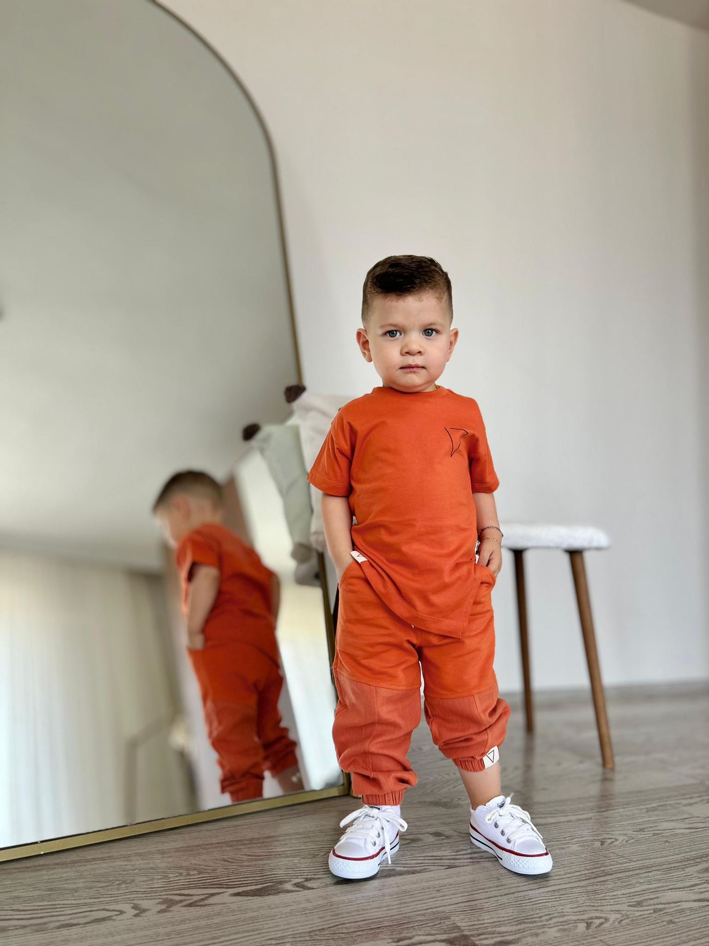 Miniğimin Cicileri Tshirt Süzine Keten Pantolon Erkek 2 li Takım - Oranj