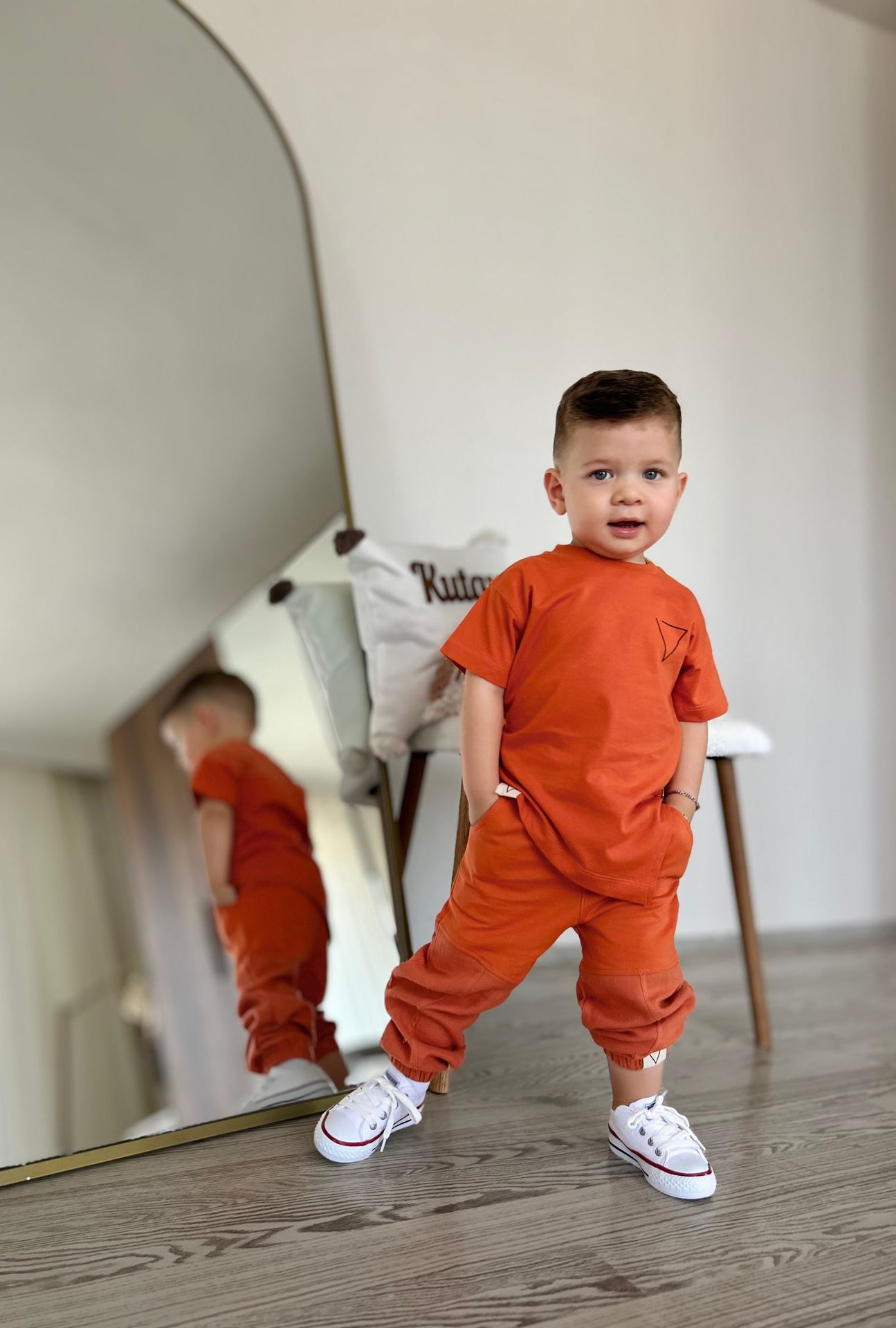 Miniğimin Cicileri Tshirt Süzine Keten Pantolon Erkek 2 li Takım - Oranj