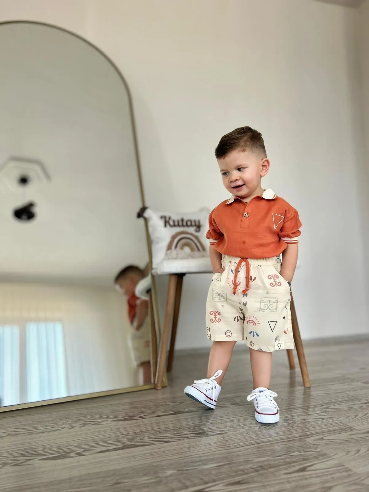 Miniğimin Cicileri Müslim Lacost Yaka Şortlu Etnik Desen Erkek 2 li Takım - Oranj